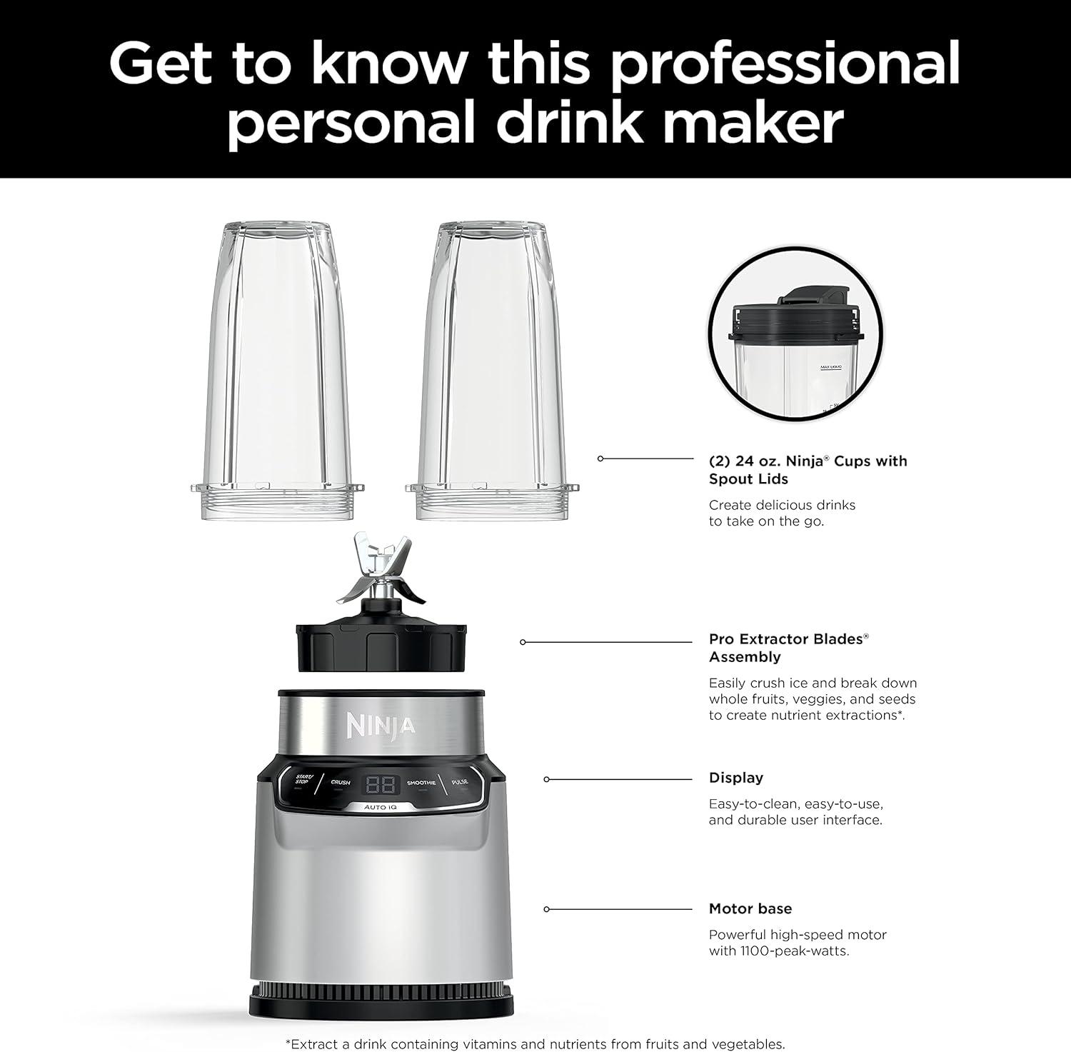 imageNinja BN401 Nutri Pro with AutoiQ 1100PeakWatt Personal Blender Cloud Silver Renewed