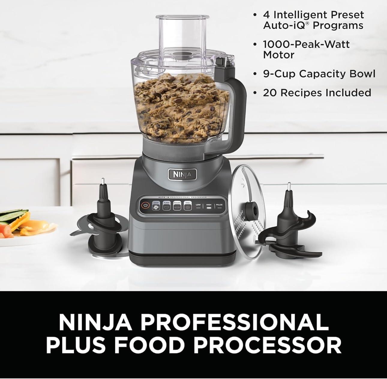imageNinja BN600 Professional Plus Food Processor 850 Watts 3 Functions for Chopping Slicing amp Dough with 9Cup Processor Bowl 3 Blades Food Chute amp Pusher Silver