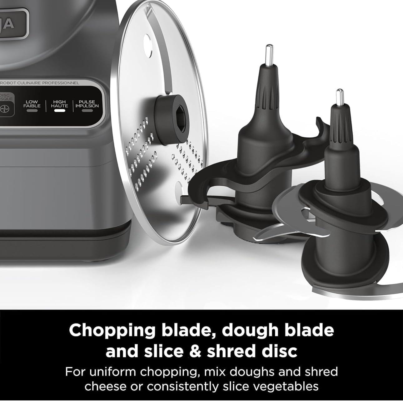 imageNinja BN600 Professional Plus Food Processor 850 Watts 3 Functions for Chopping Slicing amp Dough with 9Cup Processor Bowl 3 Blades Food Chute amp Pusher Silver
