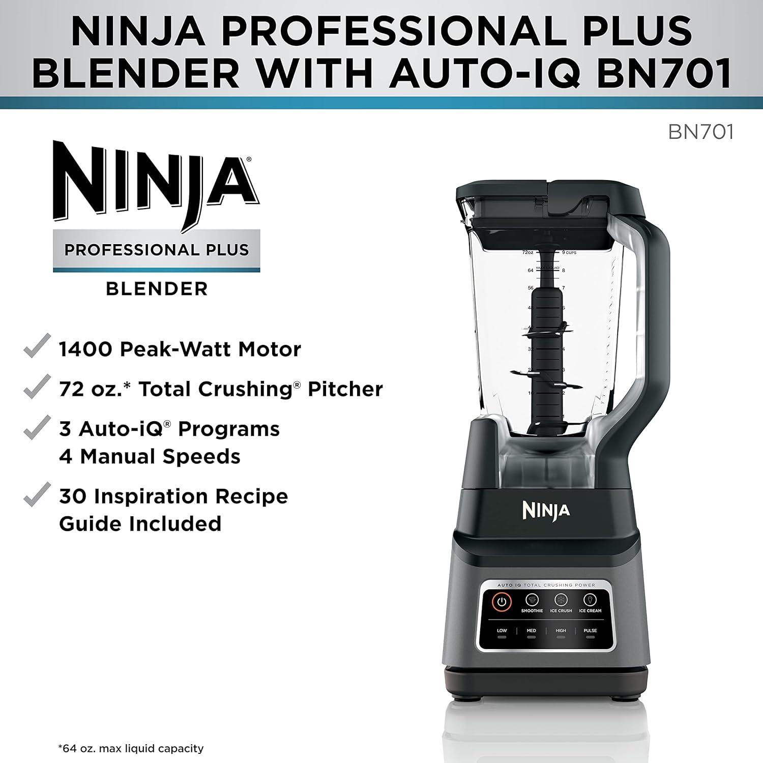 imageNinja BN701 Professional Plus Blender with AutoiQ and 64 oz max liquid capacity Total Crushing Pitcher in Grey RenewedGrey
