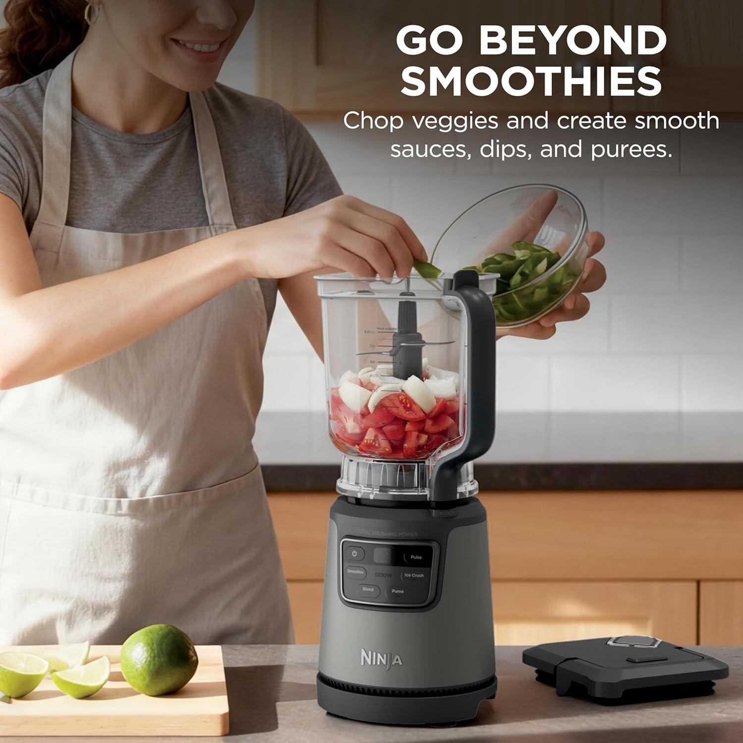 imageNinja BlendPro Kitchen System 72 oz FullSize Blender 5Cup Food Processor amp 18 oz ToGo Cup Total Crushing Tech Presets for Smoothies Ice Crush Purees amp Extracts 1200 Watt Beige BO402
