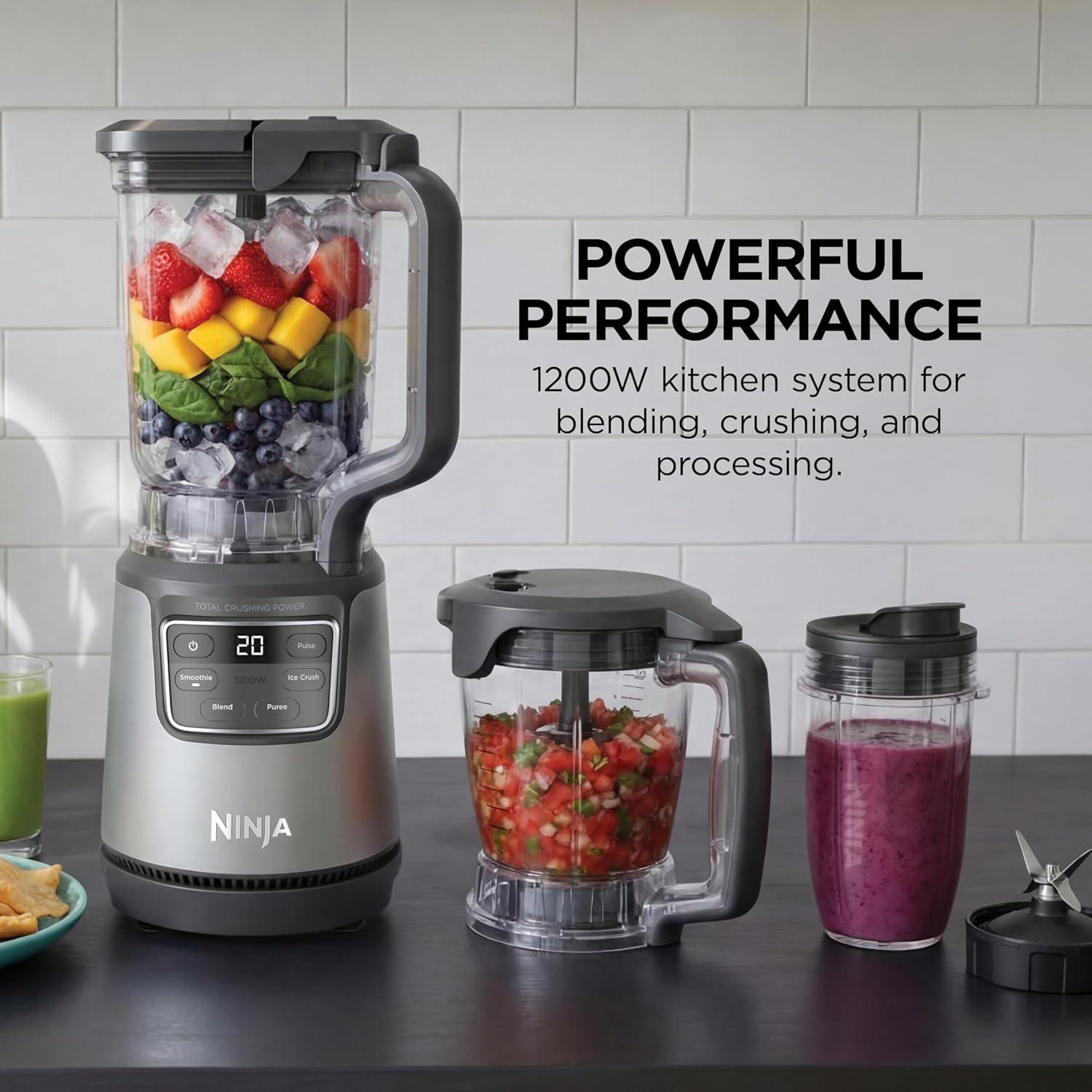 imageNinja BlendPro Kitchen System 72 oz FullSize Blender 5Cup Food Processor amp 18 oz ToGo Cup Total Crushing Tech Presets for Smoothies Ice Crush Purees amp Extracts 1200 Watt Beige BO402