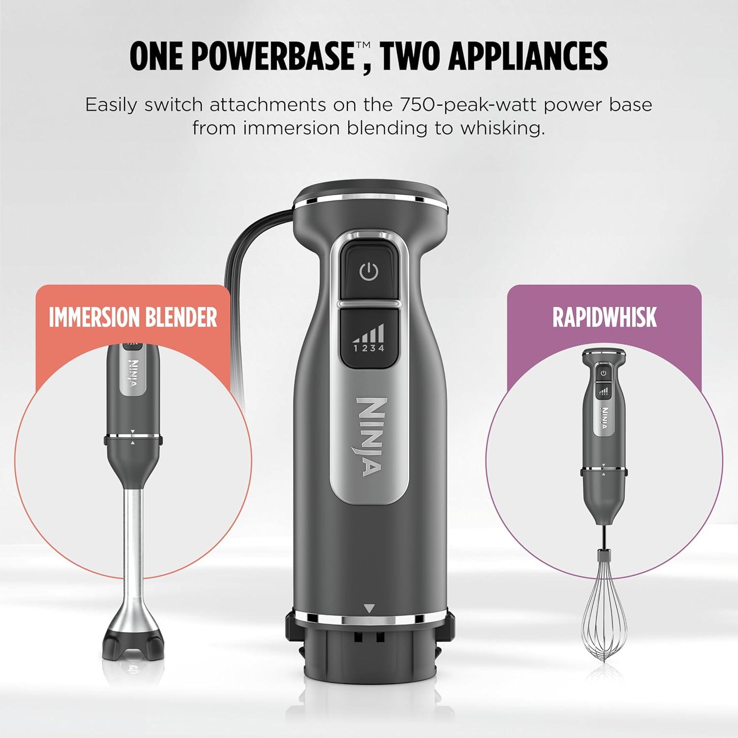 imageNinja Immersion Blender and Whisk Hand Stick Blender 4 speeds with SplatterShield and PanProtect 4Cup Blending Vessel Dishwasher Safe 5ft Cord Ergonomic Dark Gray CI201GY