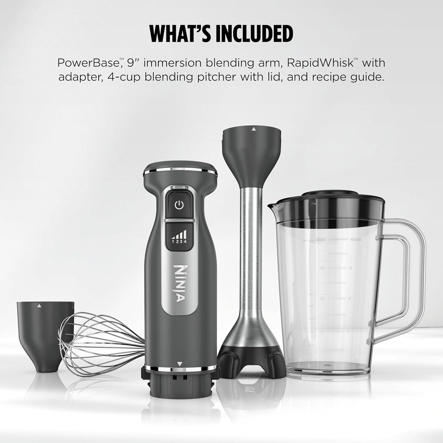 imageNinja Immersion Blender and Whisk Hand Stick Blender 4 speeds with SplatterShield and PanProtect 4Cup Blending Vessel Dishwasher Safe 5ft Cord Ergonomic Dark Gray CI201GY