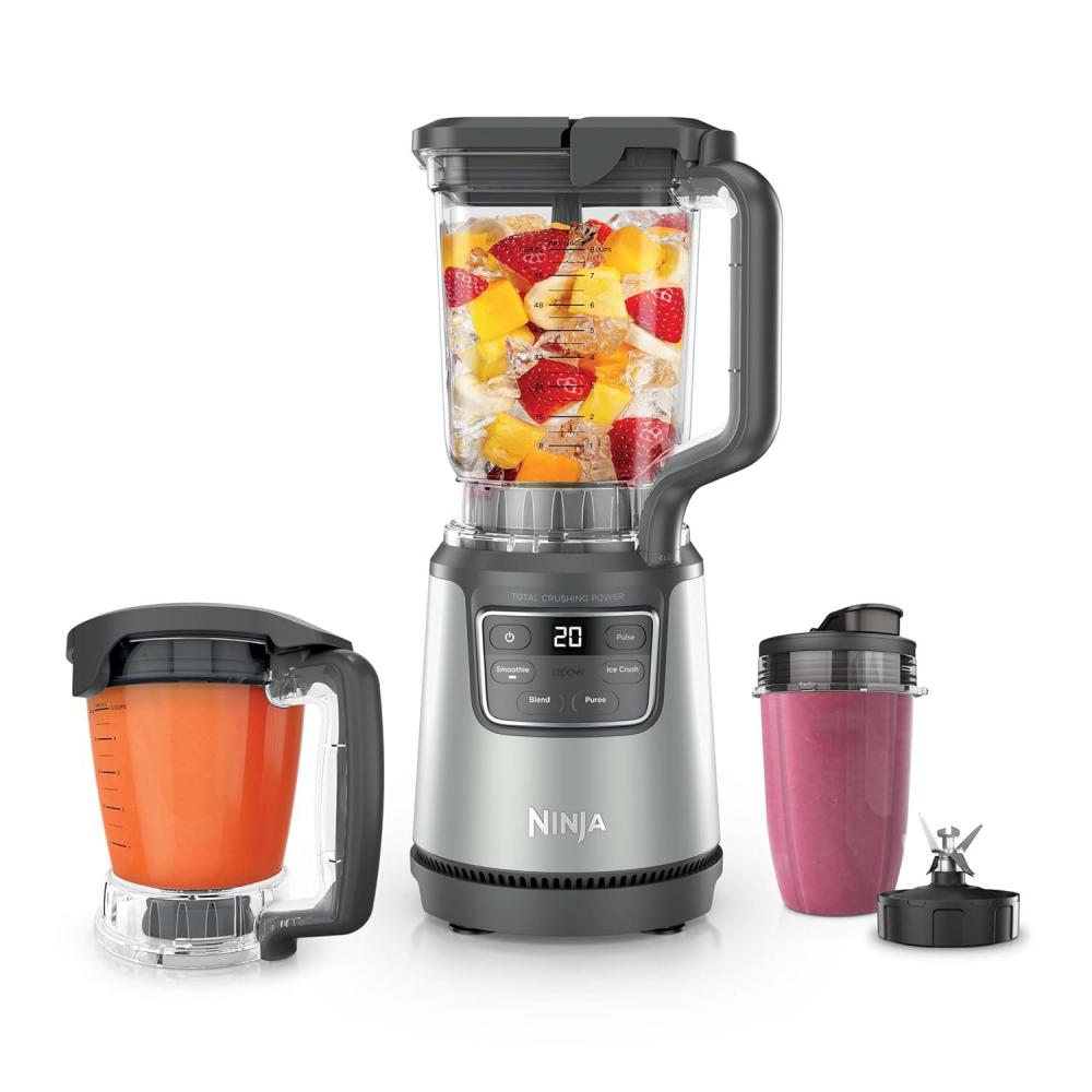 imageNinja BlendPro Kitchen System  72 oz FullSize Blender 5Cup Food Processor amp 18 oz ToGo Cup  Total Crushing Tech Presets for Smoothies Ice Crush Purees amp Extracts  1200 Watt  Beige  BO402