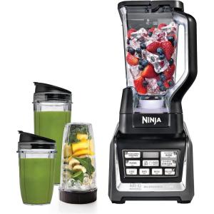 Ninja BL642 Nutri Ninja Personal & Countertop Blender with 1200W Auto-iQ Base, 72 oz. Pitcher, and 18, 24, & 32 oz. To-Go Cups with Spout Lids, For Smoothies, Shakes & More, Dishwasher Safe, Black