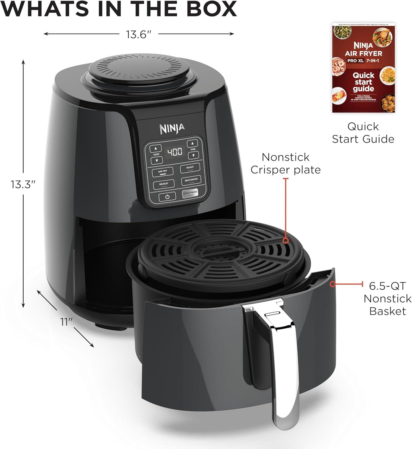 imageNinja Air Fryer 5 QT Capacity 5in1 Air Fry Bake Roast Reheat amp Dehydrate Air Crisp Technology Nonstick Basket amp Crisper Plate Grey AF1424 QT
