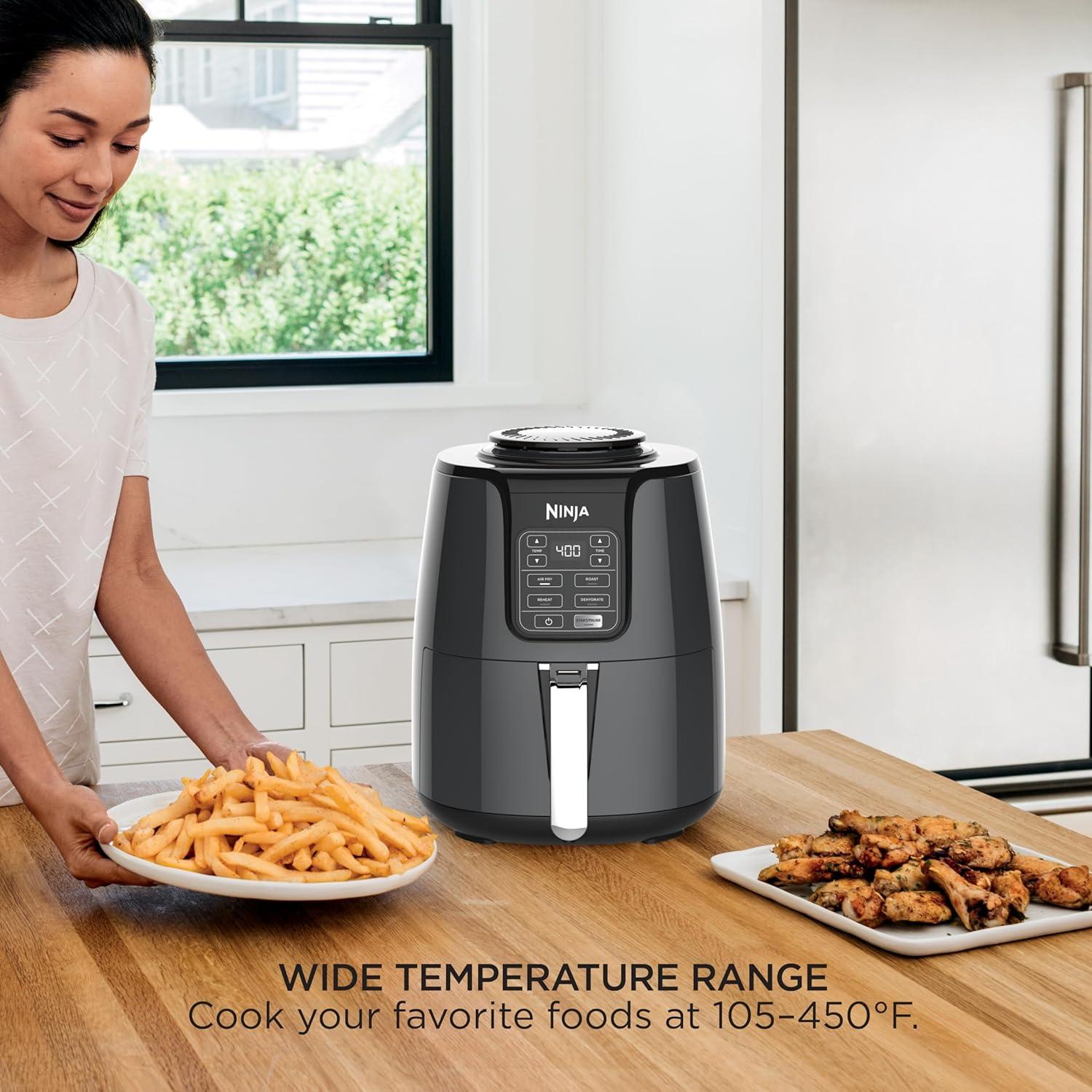 imageNinja Air Fryer 5 QT Capacity 5in1 Air Fry Bake Roast Reheat amp Dehydrate Air Crisp Technology Nonstick Basket amp Crisper Plate Grey AF1424 QT