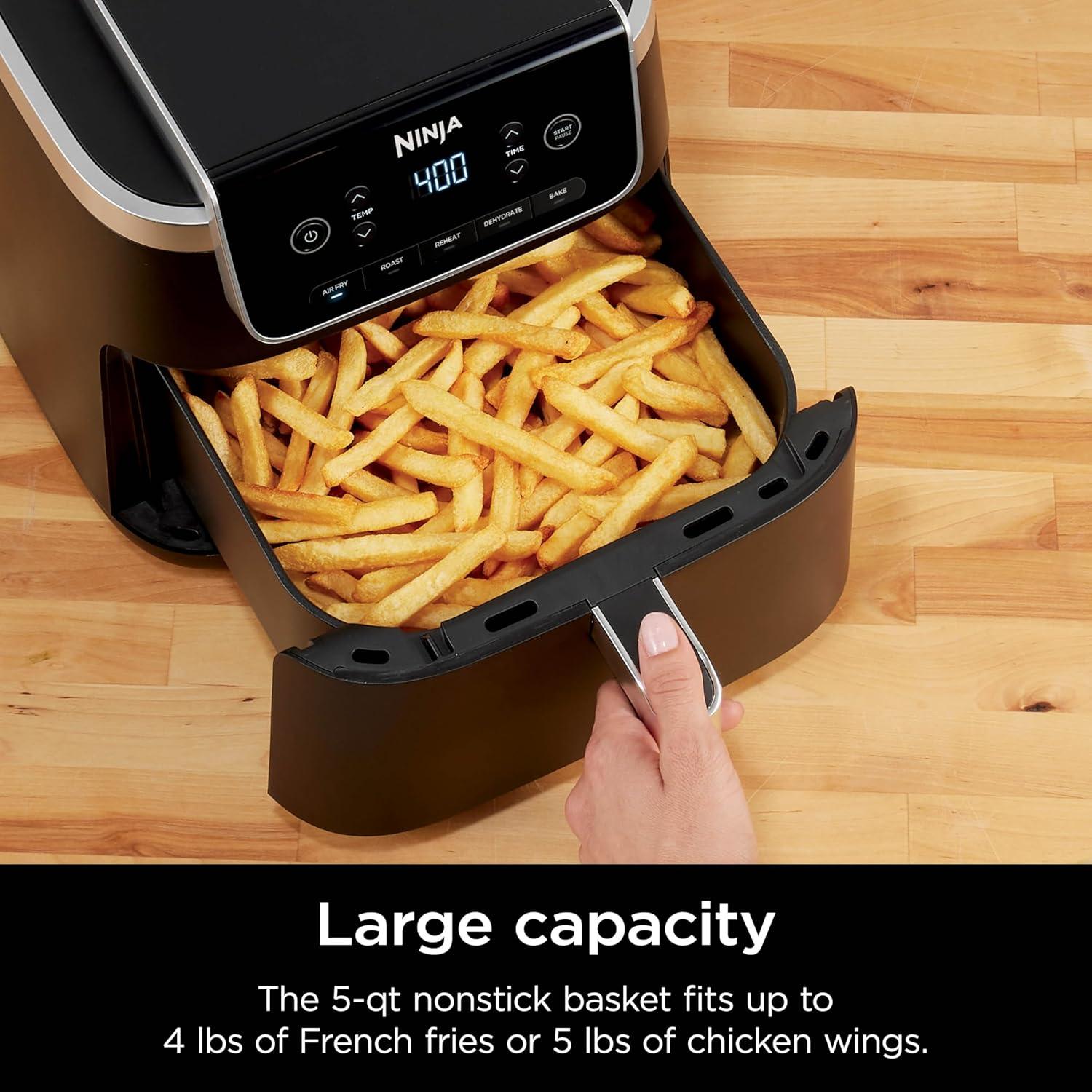 imageNinja Air Fryer 5 QT Capacity 5in1 Air Fry Bake Roast Reheat amp Dehydrate Air Crisp Technology Nonstick Basket amp Crisper Plate Grey AF1425 QT MAX