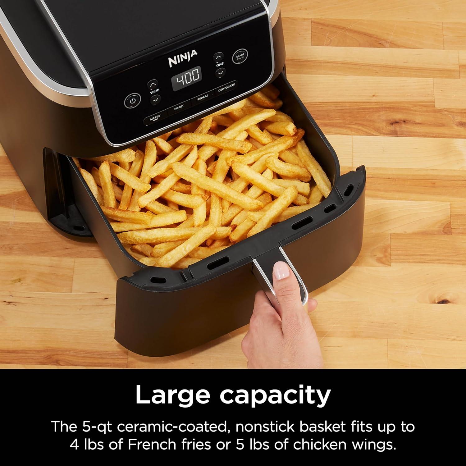 imageNinja Air Fryer 5 QT Capacity 5in1 Air Fry Bake Roast Reheat amp Dehydrate Air Crisp Technology Nonstick Basket amp Crisper Plate Grey AF1425 QT