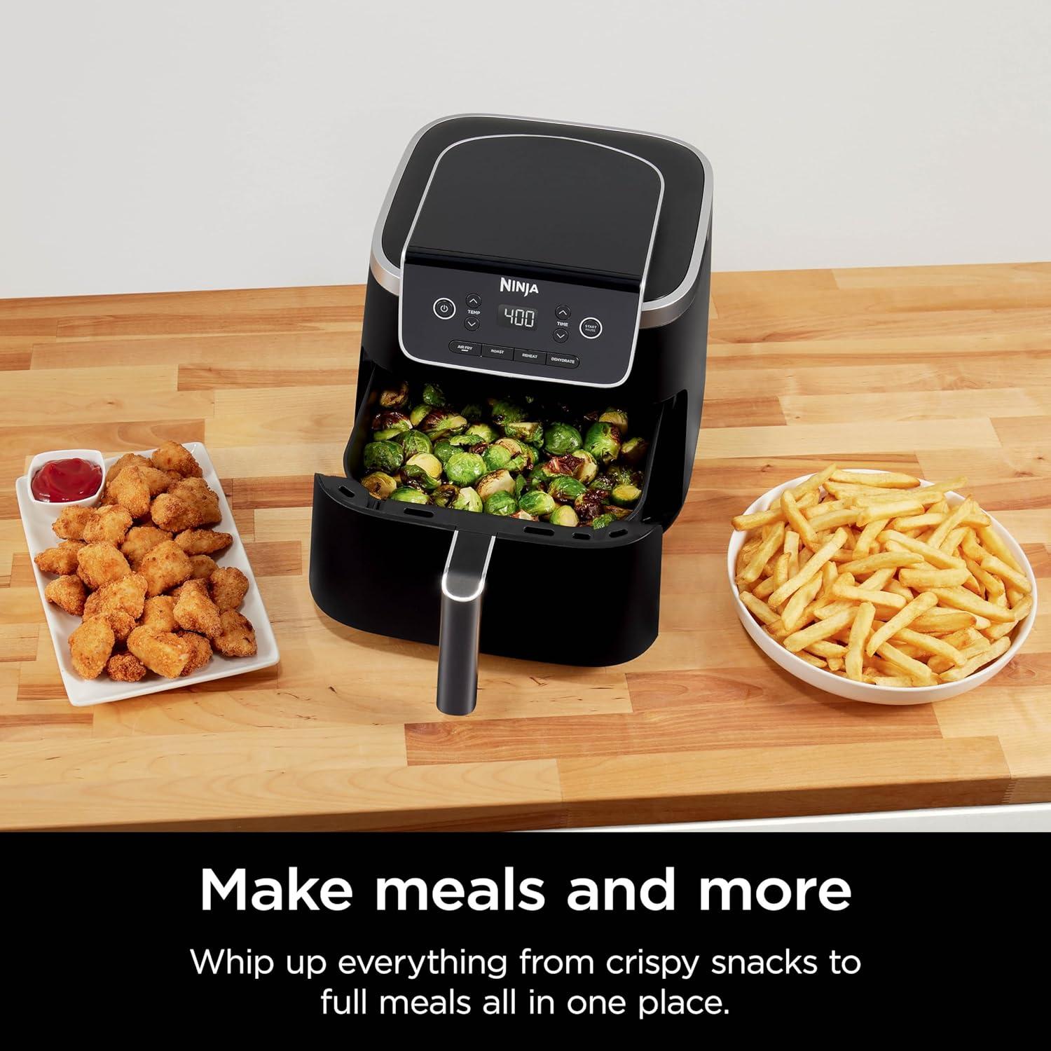 imageNinja Air Fryer 5 QT Capacity 5in1 Air Fry Bake Roast Reheat amp Dehydrate Air Crisp Technology Nonstick Basket amp Crisper Plate Grey AF1425 QT
