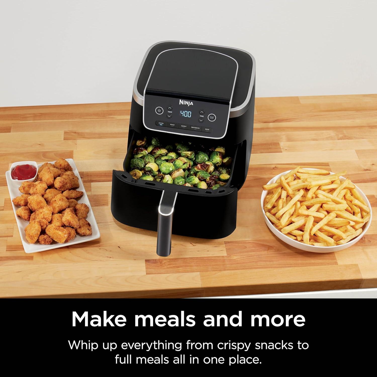 imageNinja Air Fryer 5 QT Capacity 5in1 Air Fry Bake Roast Reheat amp Dehydrate Air Crisp Technology Nonstick Basket amp Crisper Plate Grey AF1425 QT MAX