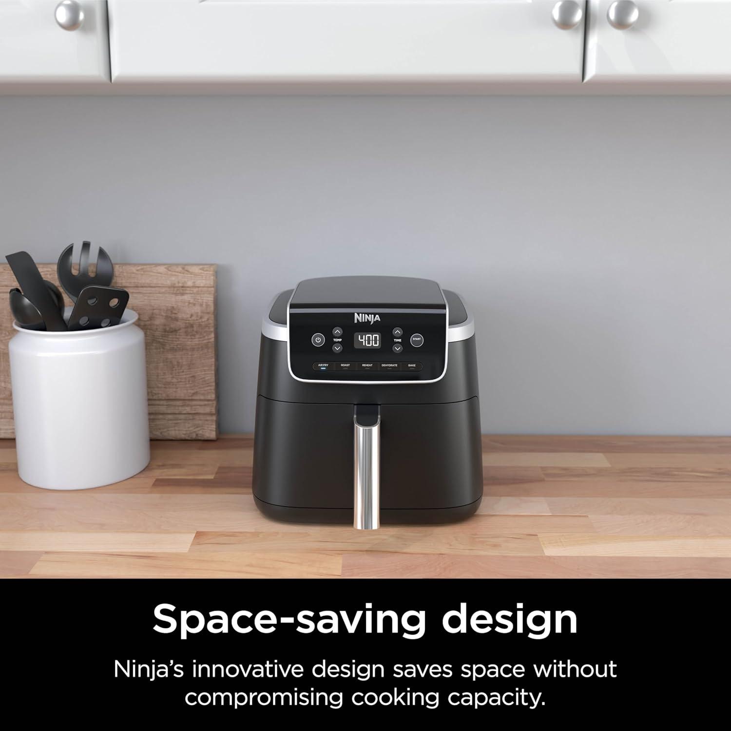 imageNinja Air Fryer 5 QT Capacity 5in1 Air Fry Bake Roast Reheat amp Dehydrate Air Crisp Technology Nonstick Basket amp Crisper Plate Grey AF1425 QT MAX