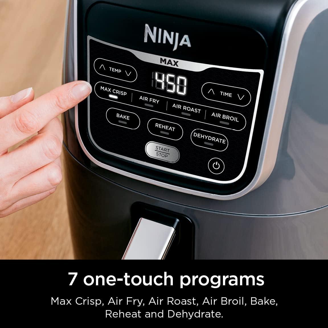 imageNinja Air Fryer 5 QT Capacity 5in1 Air Fry Bake Roast Reheat amp Dehydrate Air Crisp Technology Nonstick Basket amp Crisper Plate Grey AF14255 QT MAX