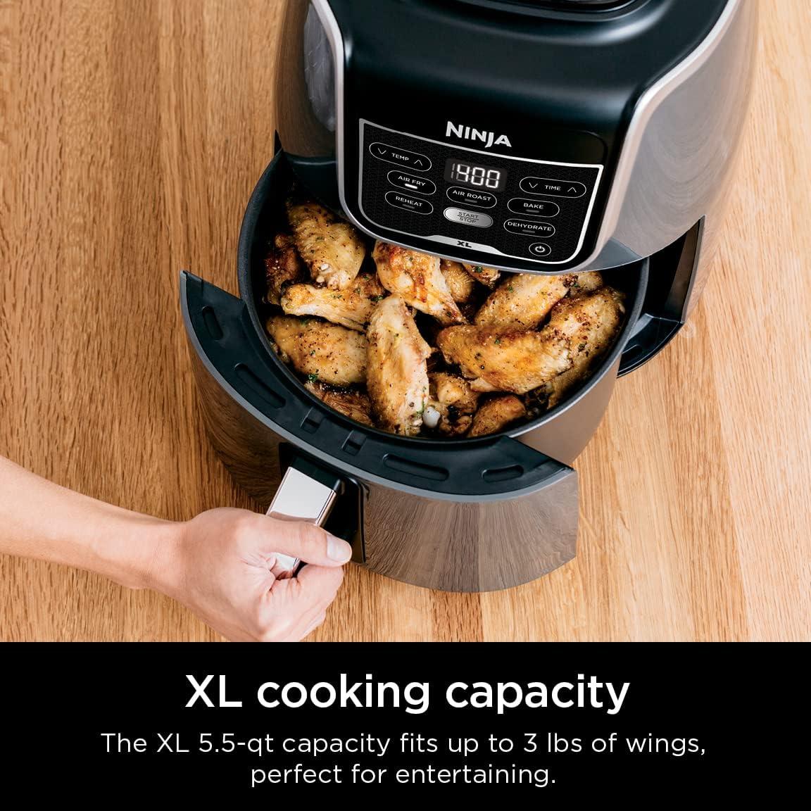 imageNinja Air Fryer 5 QT Capacity 5in1 Air Fry Bake Roast Reheat amp Dehydrate Air Crisp Technology Nonstick Basket amp Crisper Plate Grey AF14255 QT XL