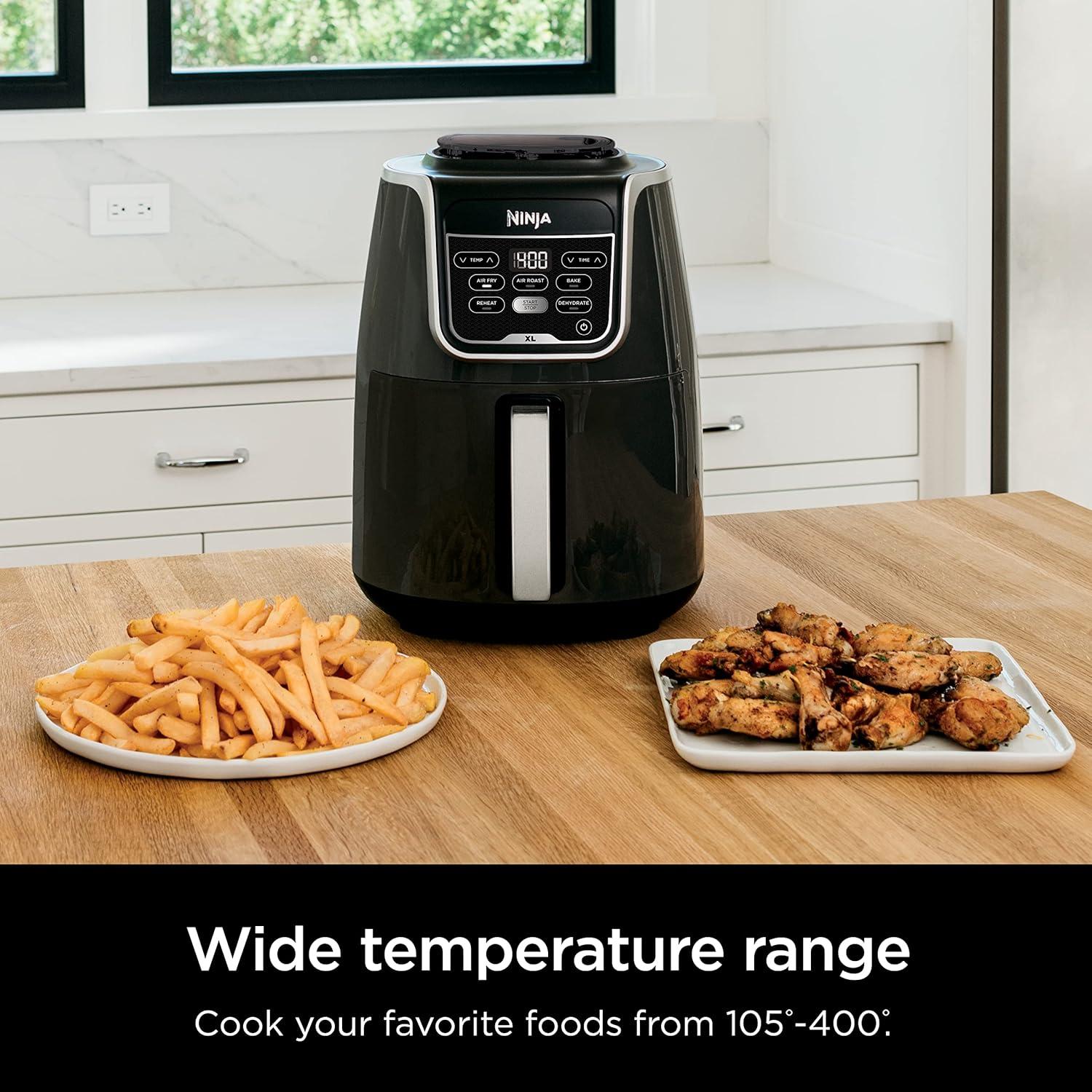 imageNinja Air Fryer 5 QT Capacity 5in1 Air Fry Bake Roast Reheat amp Dehydrate Air Crisp Technology Nonstick Basket amp Crisper Plate Grey AF14255 QT XL
