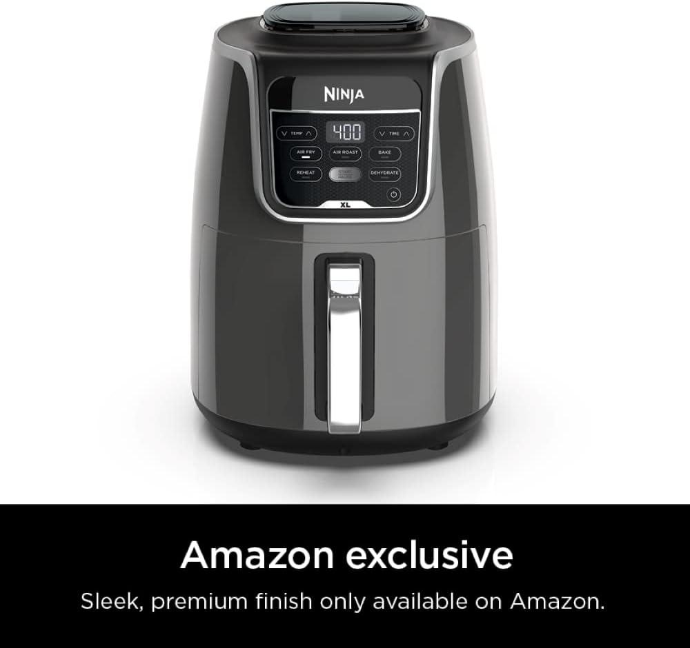 imageNinja Air Fryer 5 QT Capacity 5in1 Air Fry Bake Roast Reheat amp Dehydrate Air Crisp Technology Nonstick Basket amp Crisper Plate Grey AF14255 QT XL