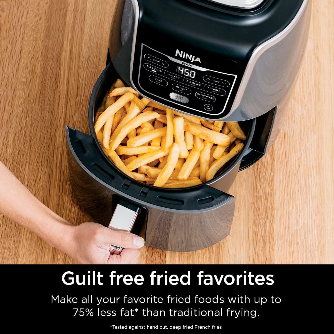 imageNinja Air Fryer 5 QT Capacity 5in1 Air Fry Bake Roast Reheat amp Dehydrate Air Crisp Technology Nonstick Basket amp Crisper Plate Grey AF14255 QT MAX