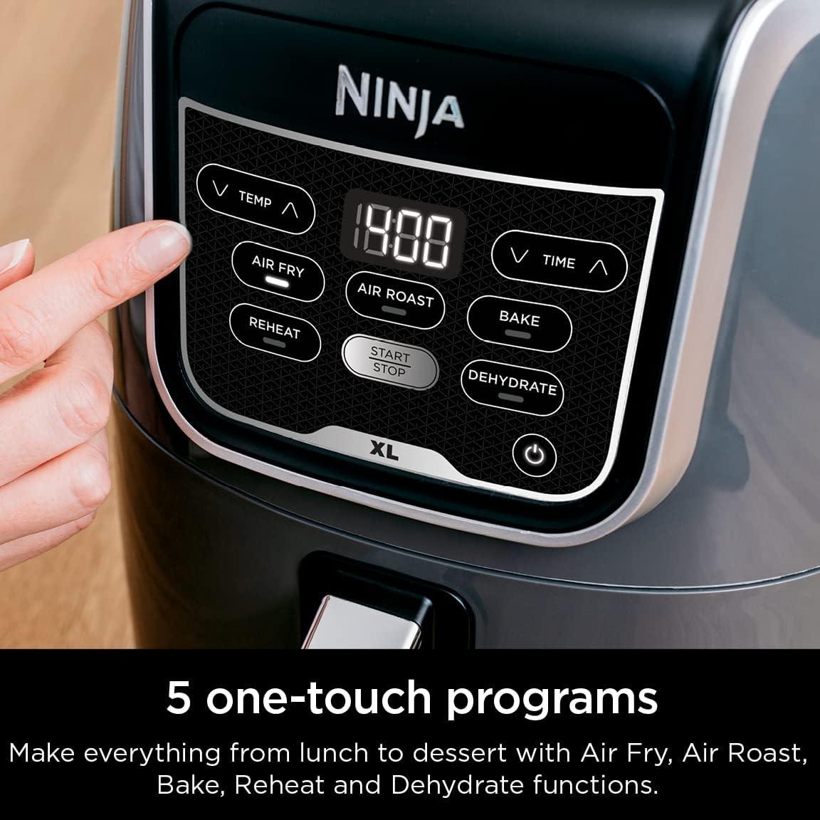 imageNinja Air Fryer 5 QT Capacity 5in1 Air Fry Bake Roast Reheat amp Dehydrate Air Crisp Technology Nonstick Basket amp Crisper Plate Grey AF14255 QT XL