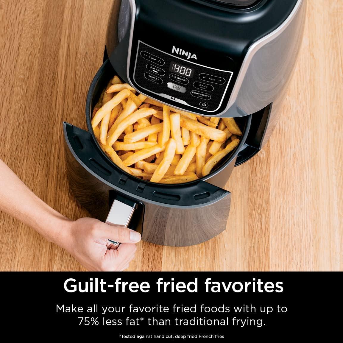 imageNinja Air Fryer 5 QT Capacity 5in1 Air Fry Bake Roast Reheat amp Dehydrate Air Crisp Technology Nonstick Basket amp Crisper Plate Grey AF14255 QT XL