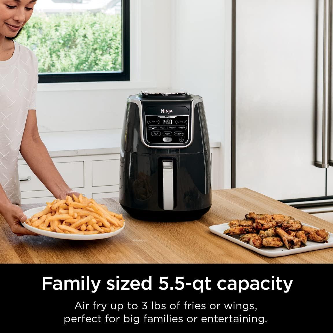 imageNinja Air Fryer 5 QT Capacity 5in1 Air Fry Bake Roast Reheat amp Dehydrate Air Crisp Technology Nonstick Basket amp Crisper Plate Grey AF14255 QT MAX