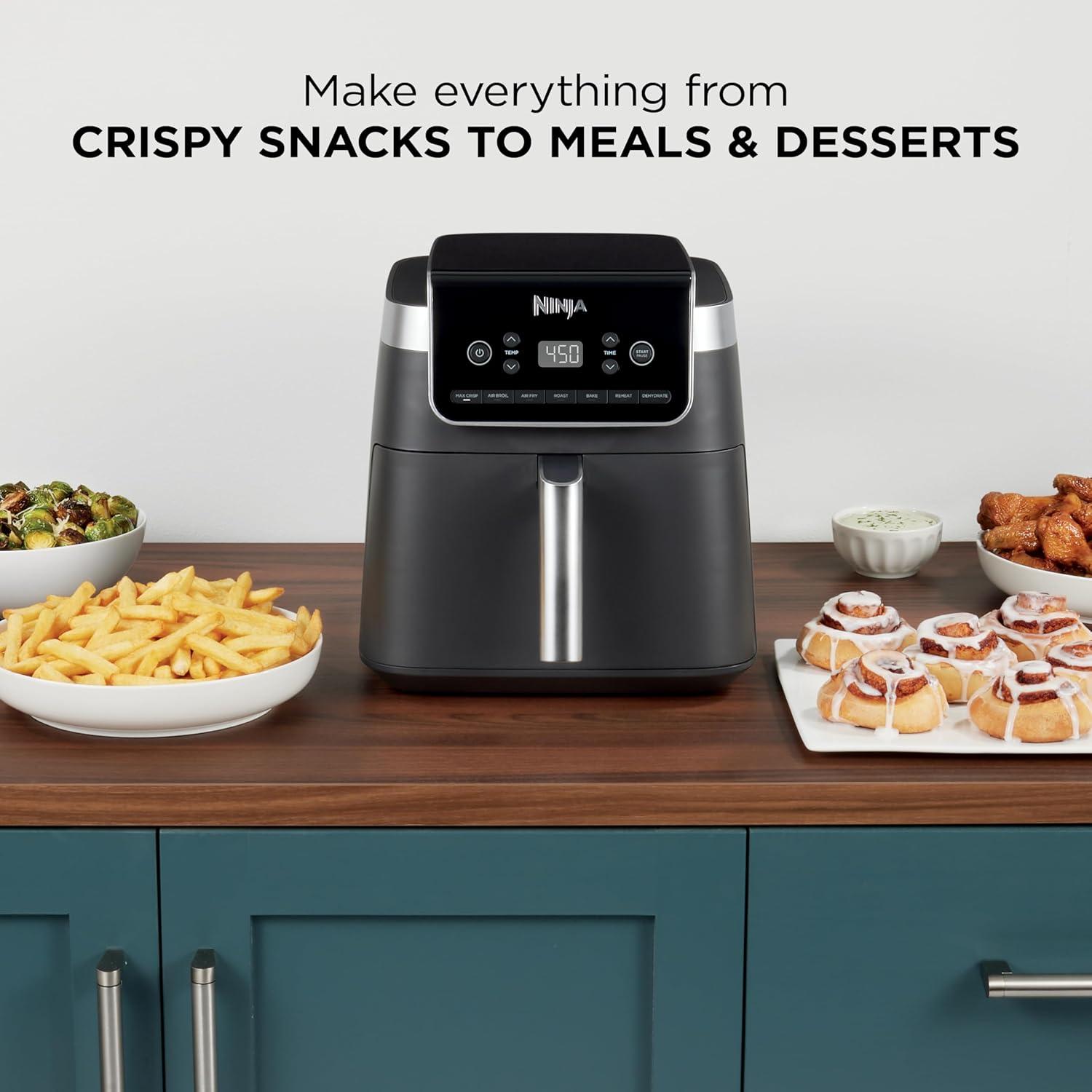 imageNinja Air Fryer 5 QT Capacity 5in1 Air Fry Bake Roast Reheat amp Dehydrate Air Crisp Technology Nonstick Basket amp Crisper Plate Grey AF14265 QT XL
