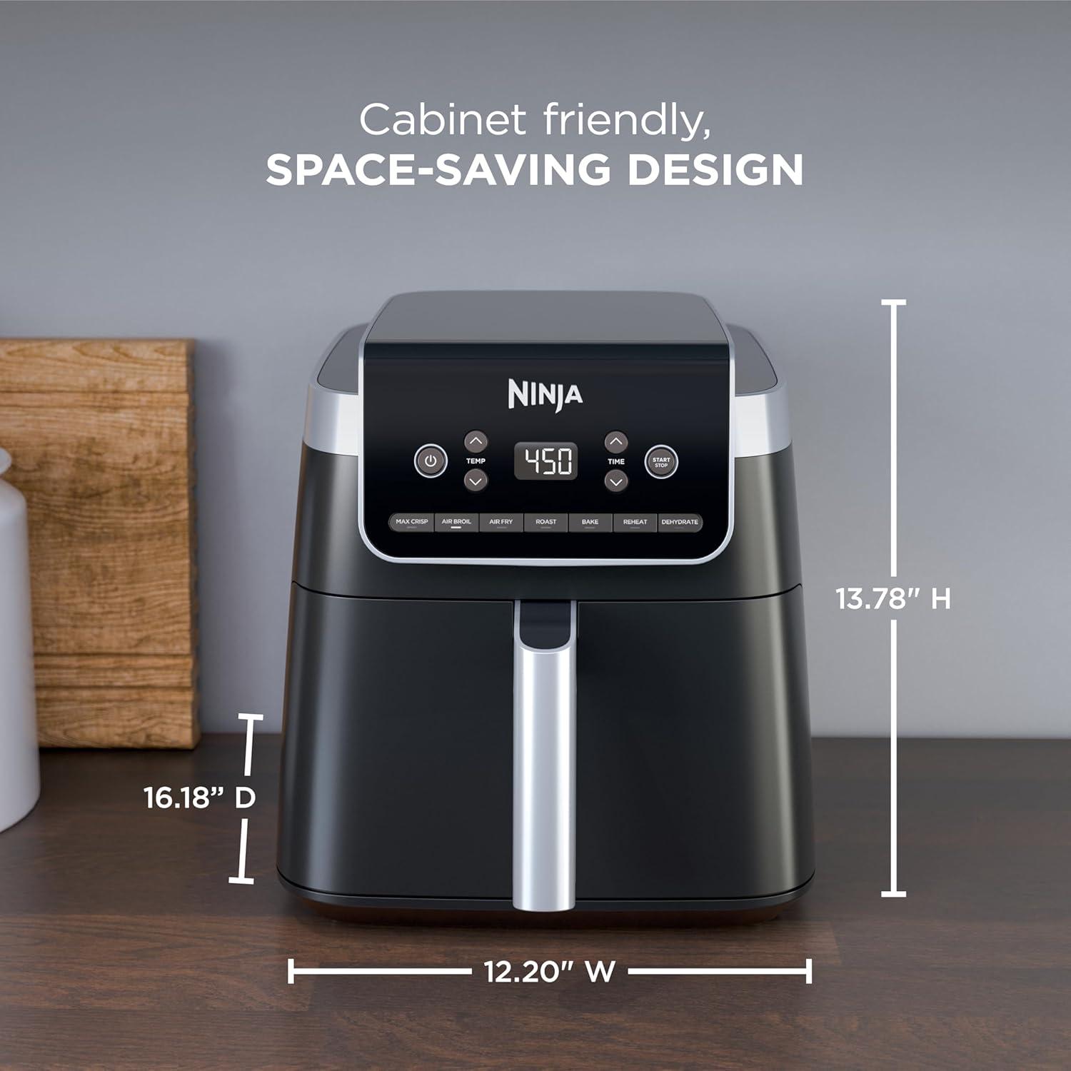 imageNinja Air Fryer 5 QT Capacity 5in1 Air Fry Bake Roast Reheat amp Dehydrate Air Crisp Technology Nonstick Basket amp Crisper Plate Grey AF14265 QT XL