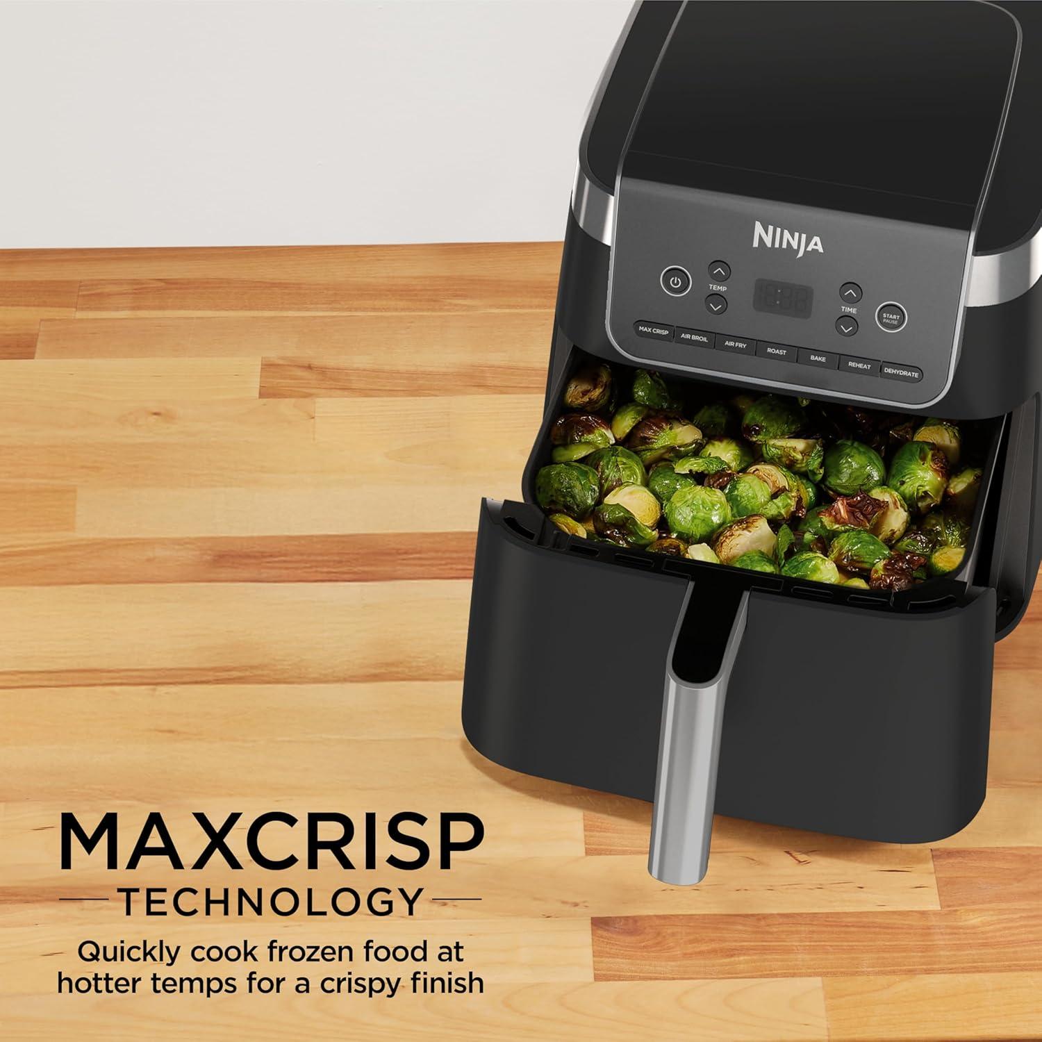 imageNinja Air Fryer 5 QT Capacity 5in1 Air Fry Bake Roast Reheat amp Dehydrate Air Crisp Technology Nonstick Basket amp Crisper Plate Grey AF14265 QT XL