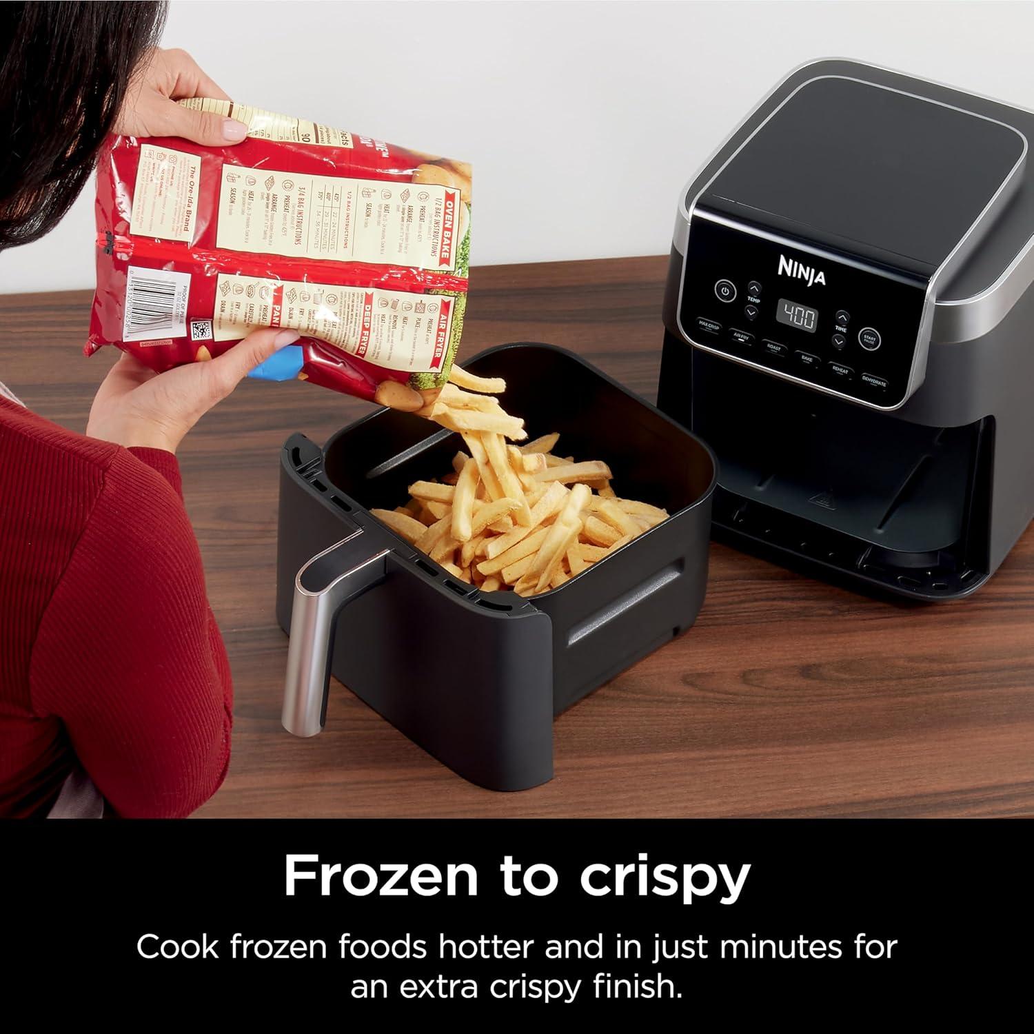 imageNinja Air Fryer 5 QT Capacity 5in1 Air Fry Bake Roast Reheat amp Dehydrate Air Crisp Technology Nonstick Basket amp Crisper Plate Grey AF14265 QT MAX
