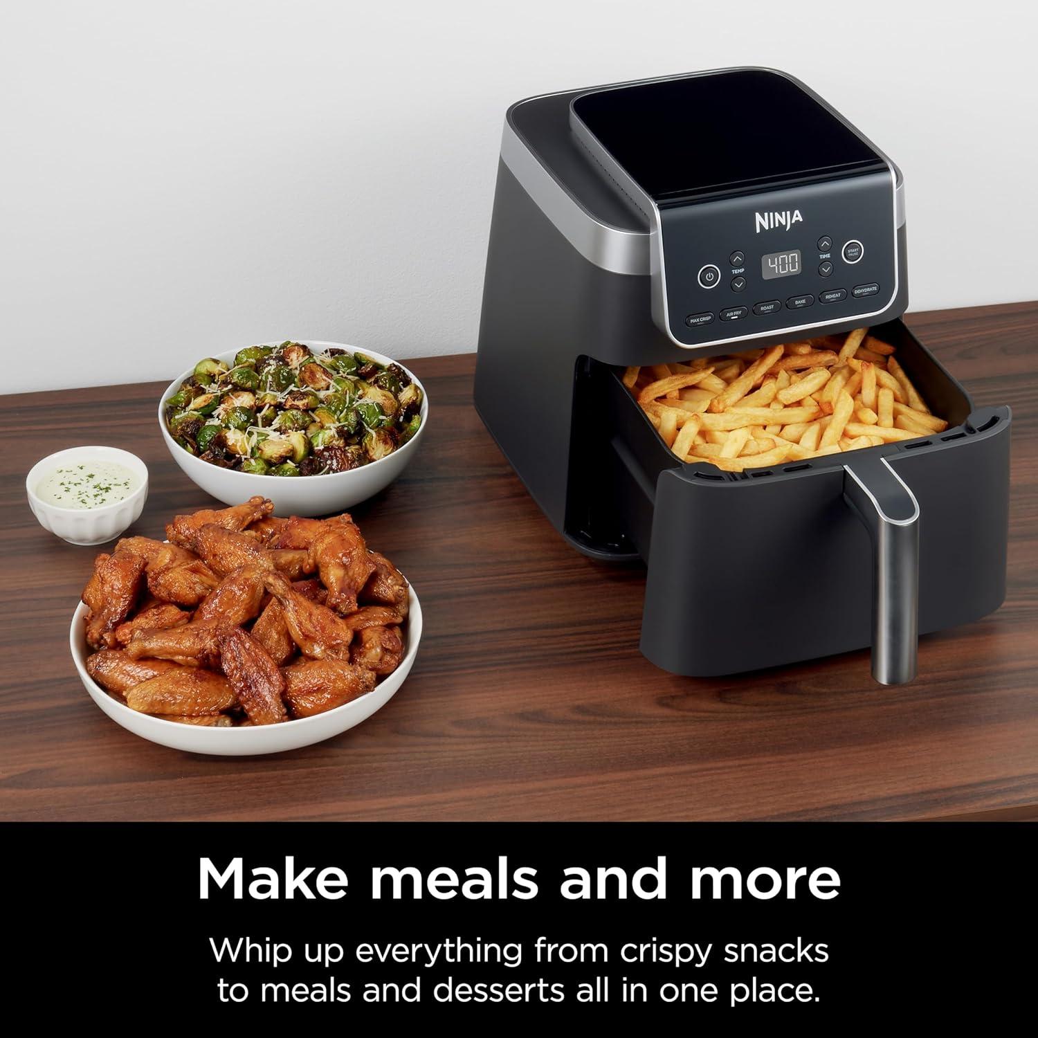 imageNinja Air Fryer 5 QT Capacity 5in1 Air Fry Bake Roast Reheat amp Dehydrate Air Crisp Technology Nonstick Basket amp Crisper Plate Grey AF14265 QT MAX