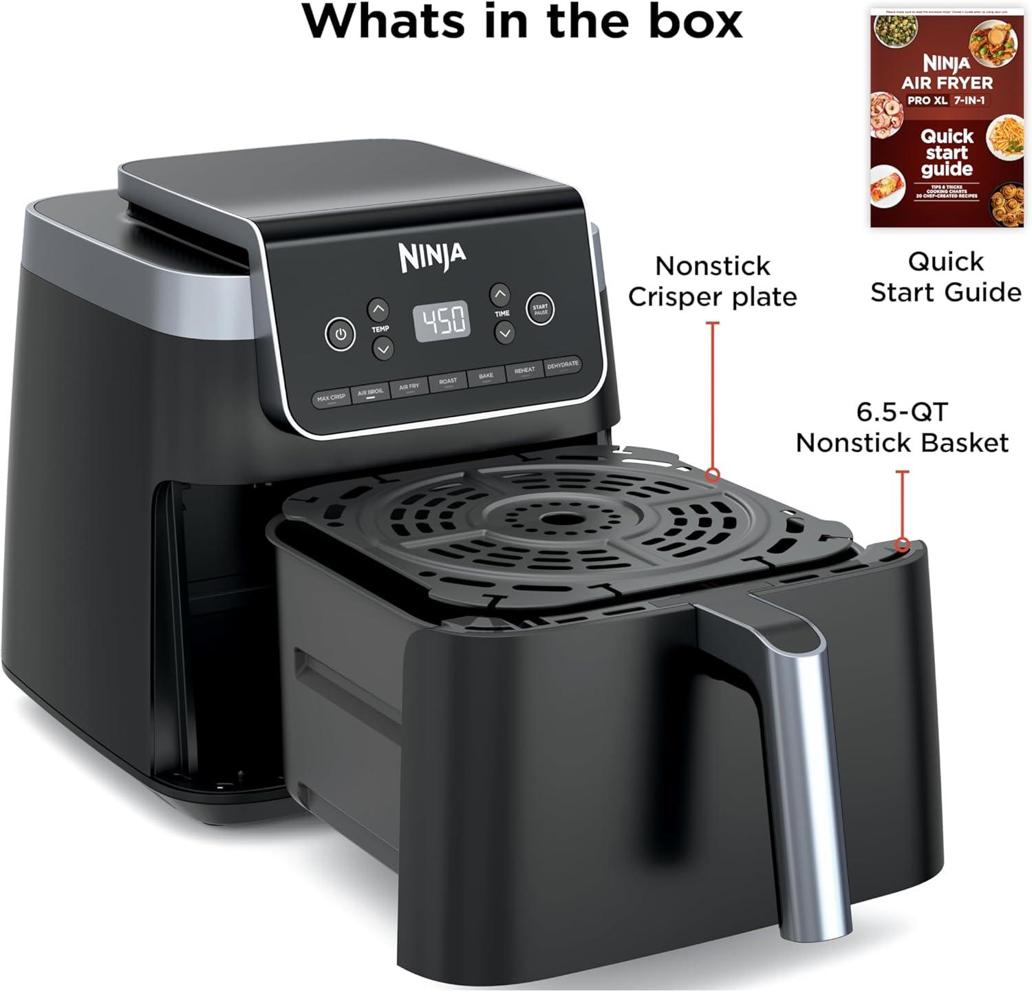 imageNinja Air Fryer 5 QT Capacity 5in1 Air Fry Bake Roast Reheat amp Dehydrate Air Crisp Technology Nonstick Basket amp Crisper Plate Grey AF14265 QT XL