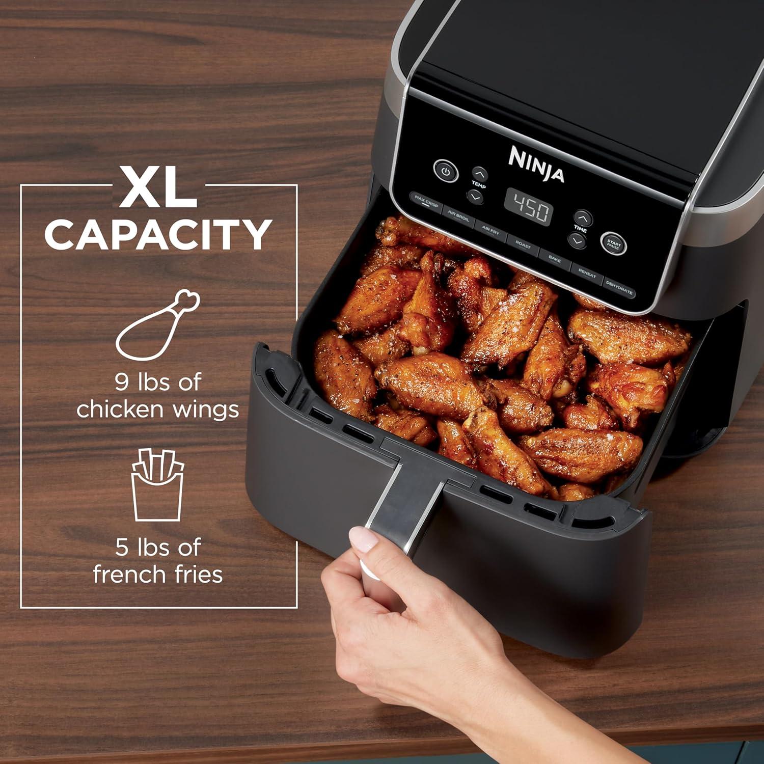 imageNinja Air Fryer 5 QT Capacity 5in1 Air Fry Bake Roast Reheat amp Dehydrate Air Crisp Technology Nonstick Basket amp Crisper Plate Grey AF14265 QT XL
