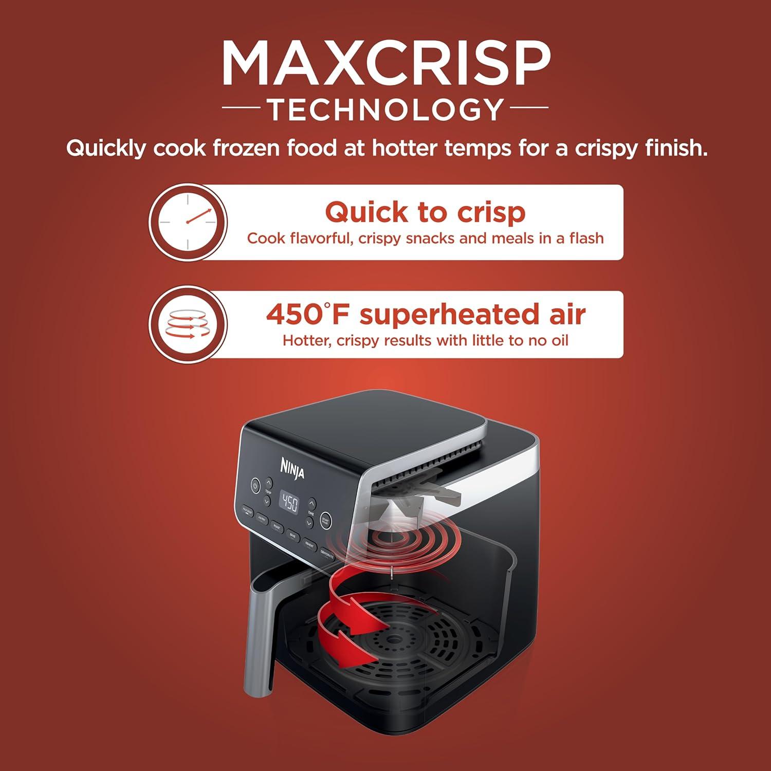 imageNinja Air Fryer 5 QT Capacity 5in1 Air Fry Bake Roast Reheat amp Dehydrate Air Crisp Technology Nonstick Basket amp Crisper Plate Grey AF14265 QT MAX