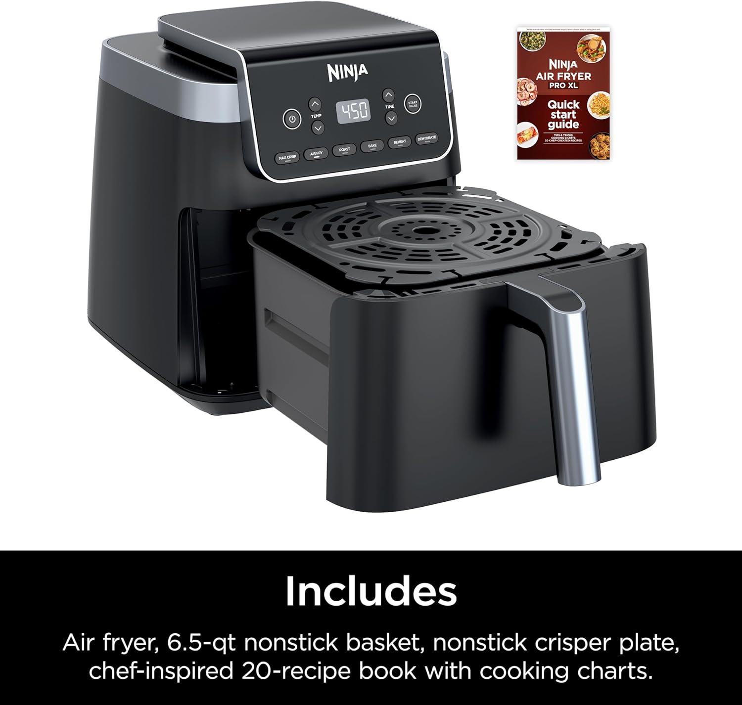 imageNinja Air Fryer 5 QT Capacity 5in1 Air Fry Bake Roast Reheat amp Dehydrate Air Crisp Technology Nonstick Basket amp Crisper Plate Grey AF14265 QT MAX