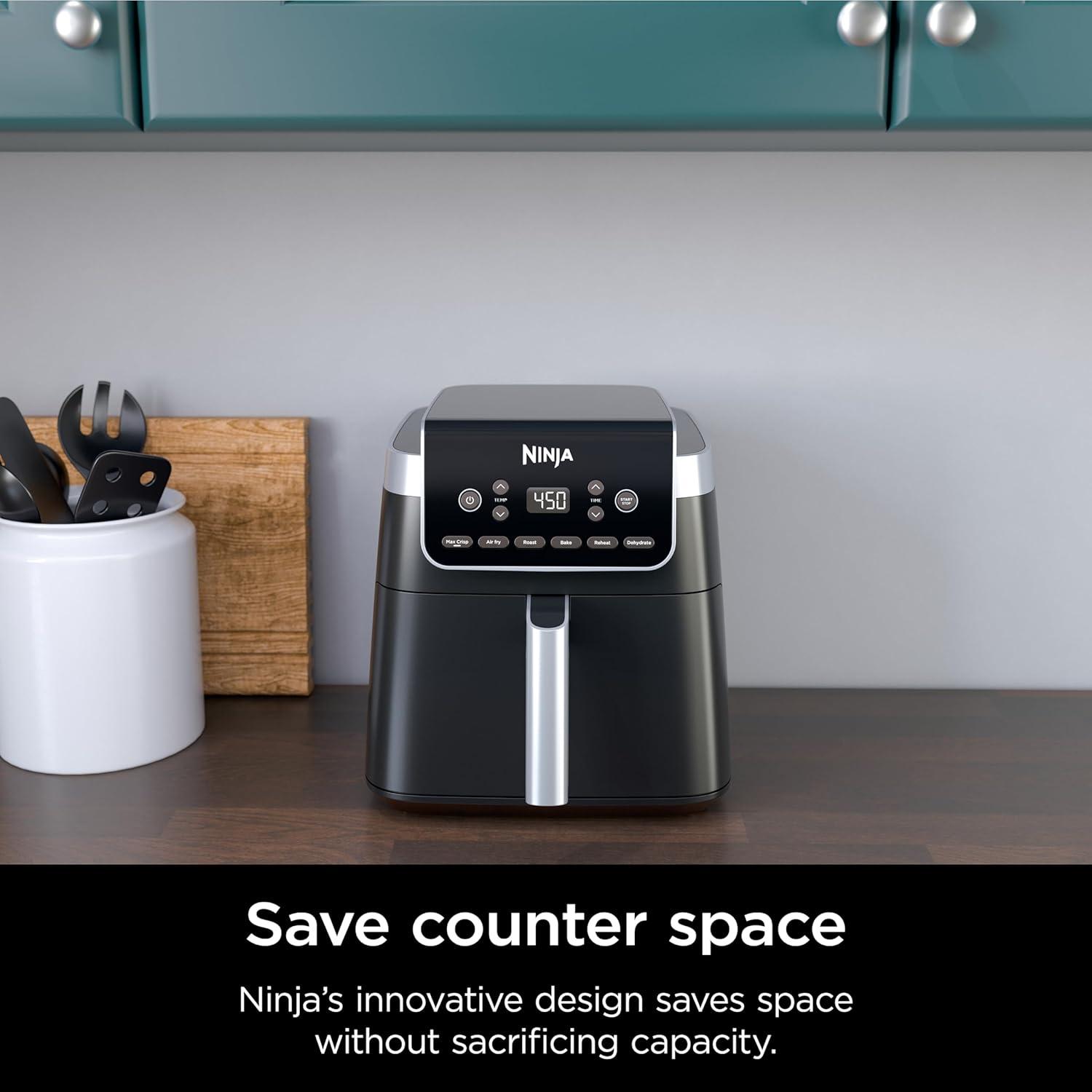 imageNinja Air Fryer 5 QT Capacity 5in1 Air Fry Bake Roast Reheat amp Dehydrate Air Crisp Technology Nonstick Basket amp Crisper Plate Grey AF14265 QT MAX