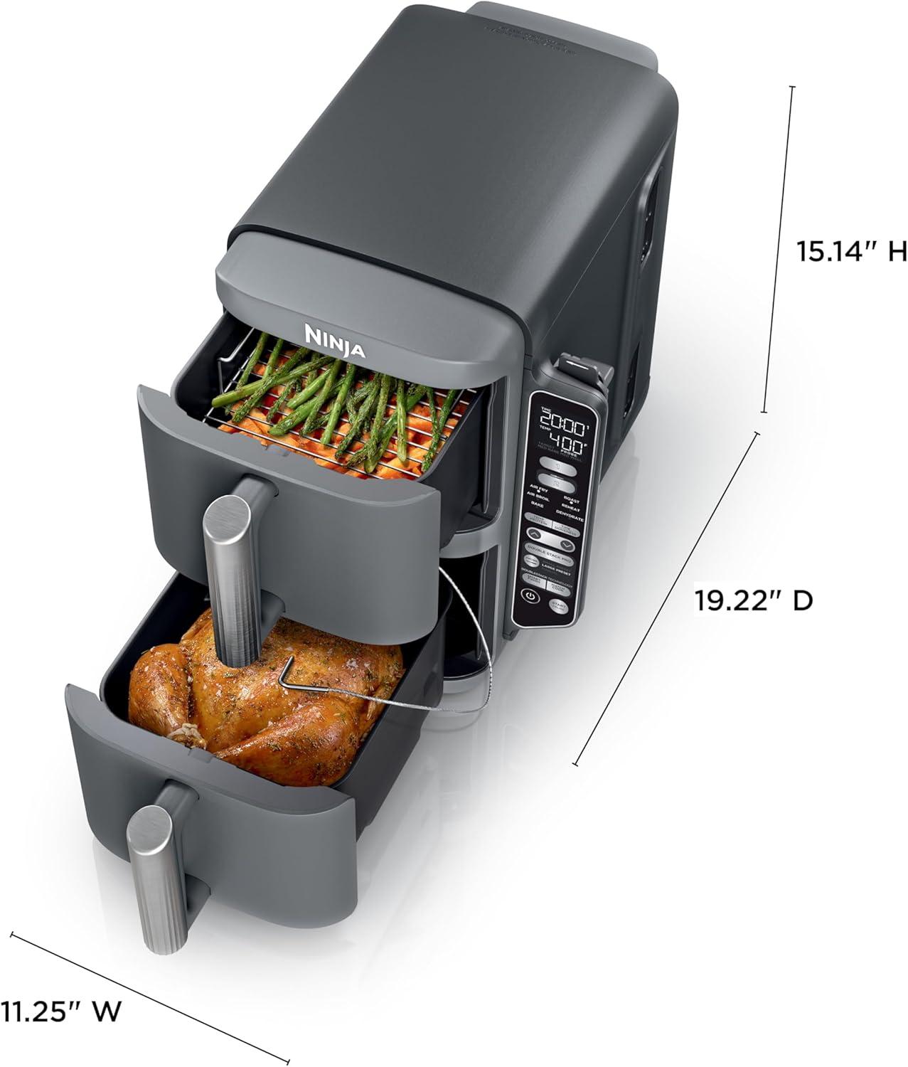 imageNinja Air Fryer 8 QT DoubleStack 2Basket Space Saving Design Cooks 2lb Chicken Wings Feeds up to 6 People 6in1 Air Fryer Roast Bake amp More Easy to Clean Dishwasher Safe Parts Black SL201100 Qt