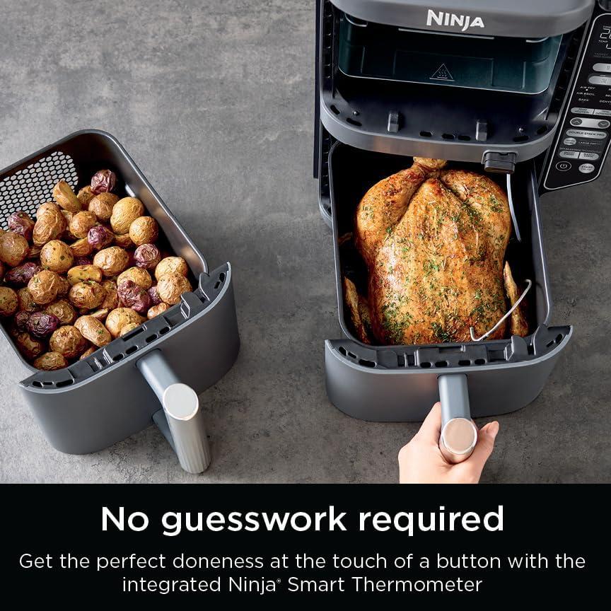 imageNinja Air Fryer 8 QT DoubleStack 2Basket Space Saving Design Cooks 2lb Chicken Wings Feeds up to 6 People 6in1 Air Fryer Roast Bake amp More Easy to Clean Dishwasher Safe Parts Black SL201100 Qt