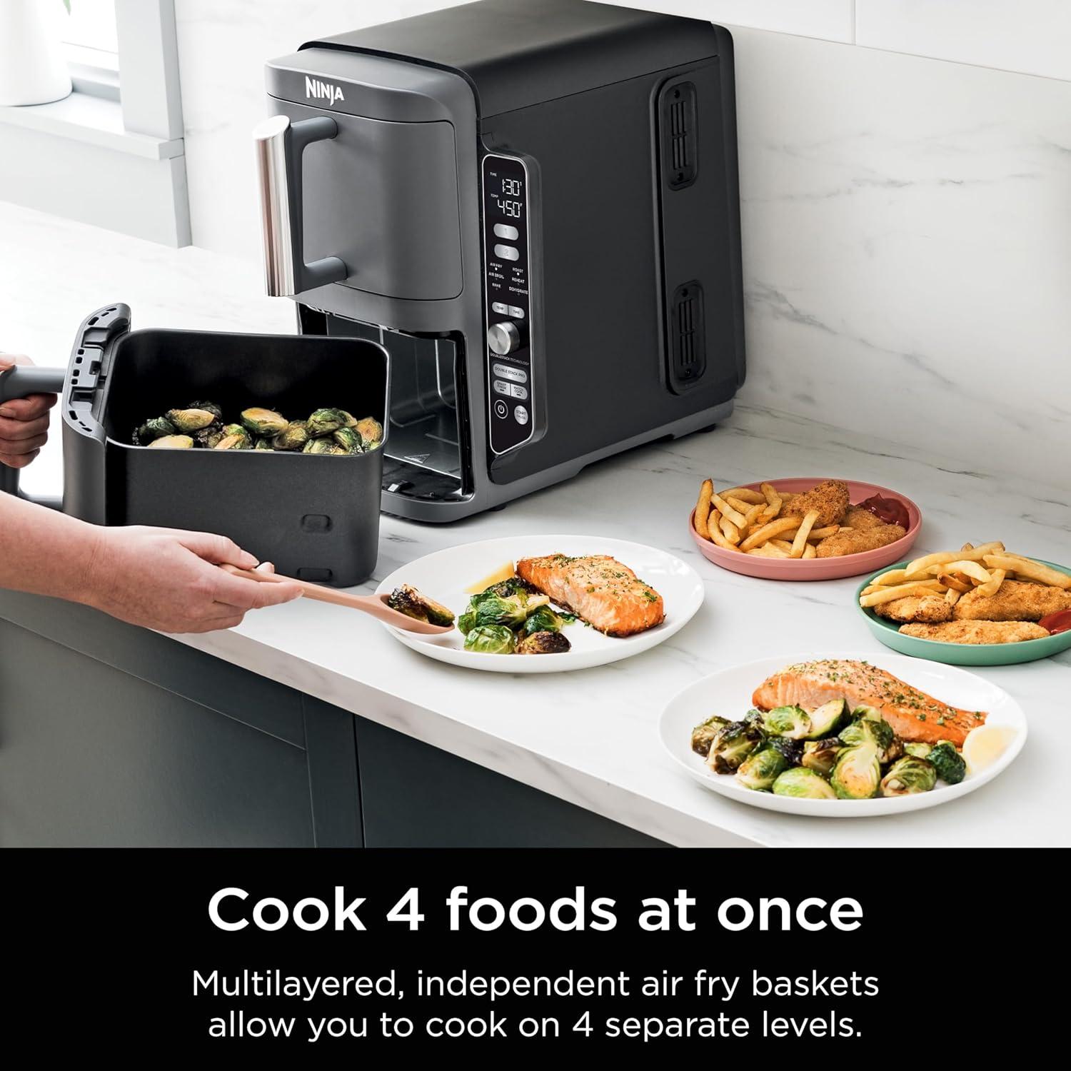 imageNinja Air Fryer 8 QT DoubleStack 2Basket Space Saving Design Cooks 2lb Chicken Wings Feeds up to 6 People 6in1 Air Fryer Roast Bake amp More Easy to Clean Dishwasher Safe Parts Black SL20110 QT