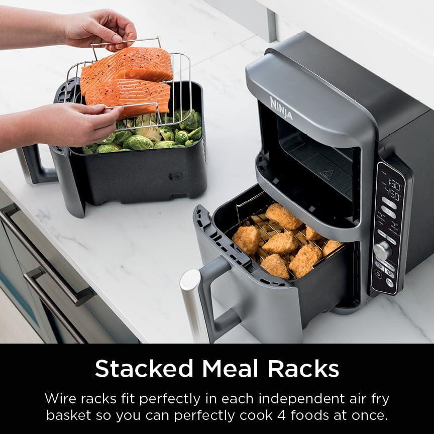imageNinja Air Fryer 8 QT DoubleStack 2Basket Space Saving Design Cooks 2lb Chicken Wings Feeds up to 6 People 6in1 Air Fryer Roast Bake amp More Easy to Clean Dishwasher Safe Parts Black SL20110 QT