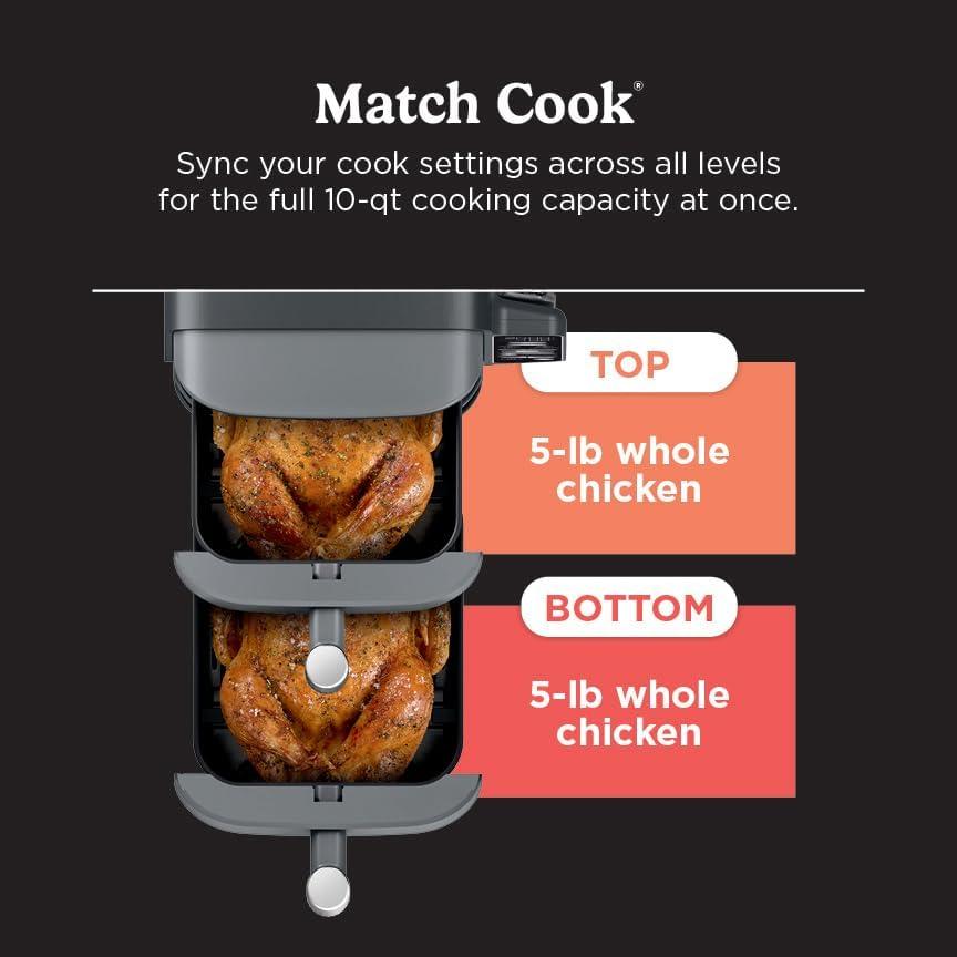 imageNinja Air Fryer 8 QT DoubleStack 2Basket Space Saving Design Cooks 2lb Chicken Wings Feeds up to 6 People 6in1 Air Fryer Roast Bake amp More Easy to Clean Dishwasher Safe Parts Black SL201100 Qt