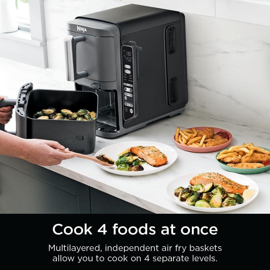 imageNinja Air Fryer 8 QT DoubleStack 2Basket Space Saving Design Cooks 2lb Chicken Wings Feeds up to 6 People 6in1 Air Fryer Roast Bake amp More Easy to Clean Dishwasher Safe Parts Black SL201100 Qt