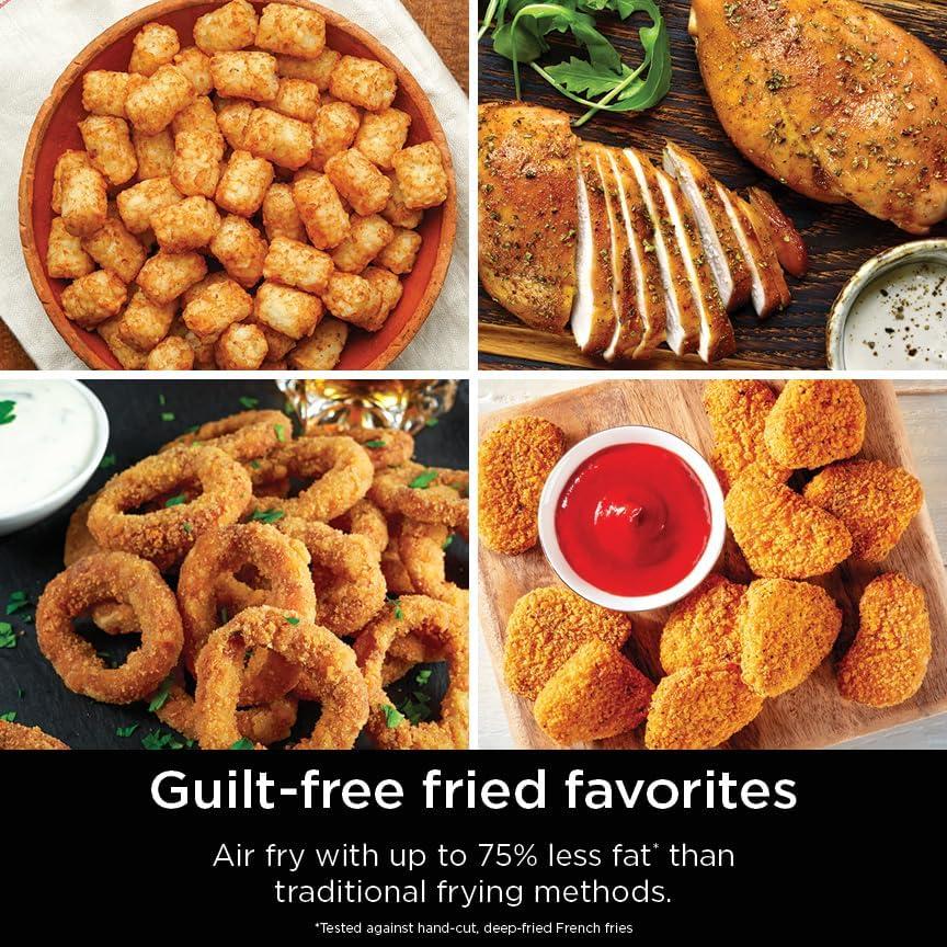 imageNinja Air Fryer 8 QT DoubleStack 2Basket Space Saving Design Cooks 2lb Chicken Wings Feeds up to 6 People 6in1 Air Fryer Roast Bake amp More Easy to Clean Dishwasher Safe Parts Black SL2018 QT