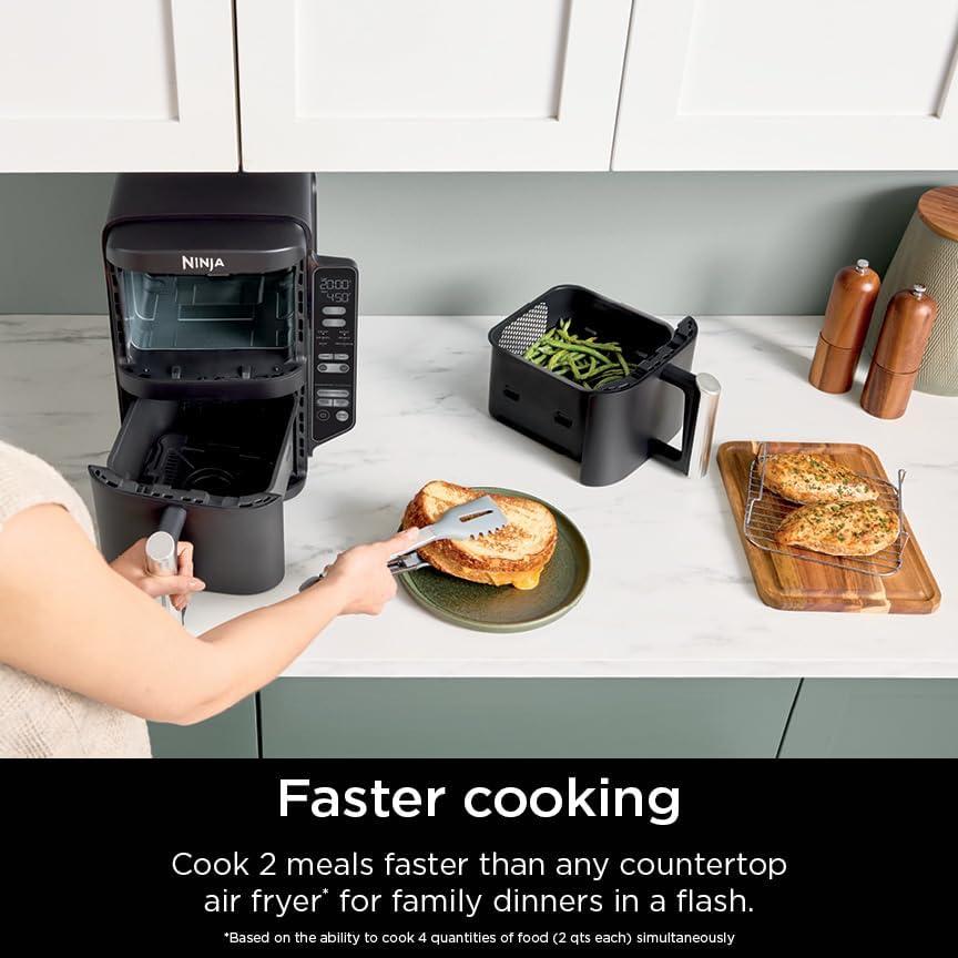 imageNinja Air Fryer 8 QT DoubleStack 2Basket Space Saving Design Cooks 2lb Chicken Wings Feeds up to 6 People 6in1 Air Fryer Roast Bake amp More Easy to Clean Dishwasher Safe Parts Black SL2018 QT