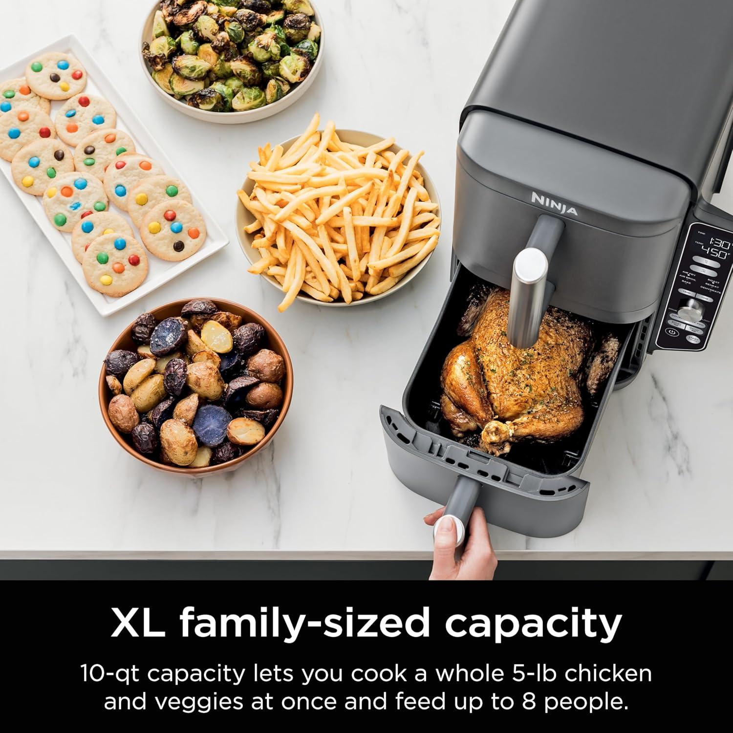 imageNinja Air Fryer 8 QT DoubleStack 2Basket Space Saving Design Cooks 2lb Chicken Wings Feeds up to 6 People 6in1 Air Fryer Roast Bake amp More Easy to Clean Dishwasher Safe Parts Black SL20110 QT