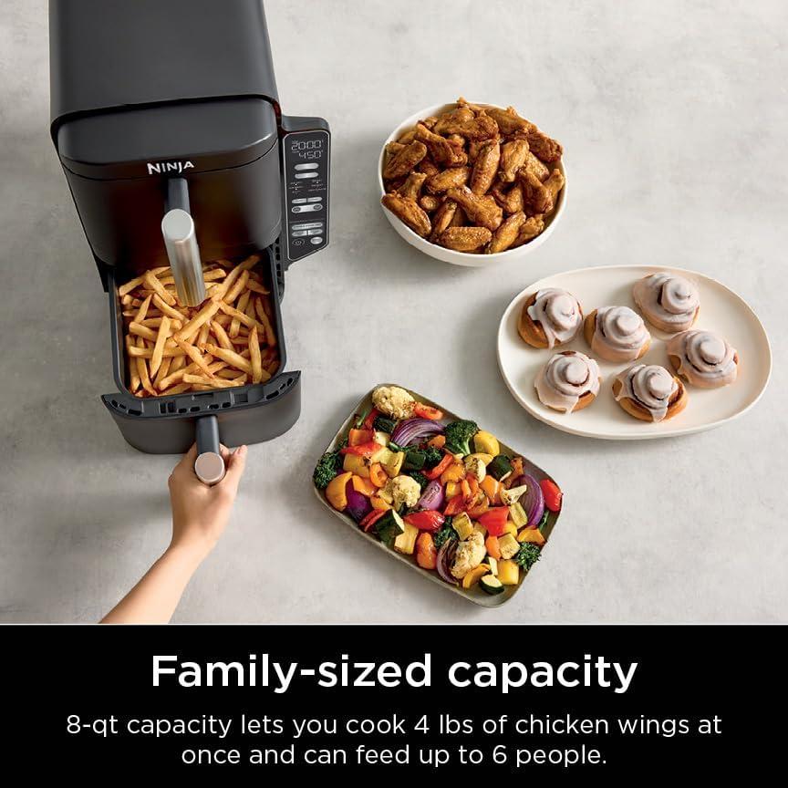 imageNinja Air Fryer 8 QT DoubleStack 2Basket Space Saving Design Cooks 2lb Chicken Wings Feeds up to 6 People 6in1 Air Fryer Roast Bake amp More Easy to Clean Dishwasher Safe Parts Black SL2018 QT