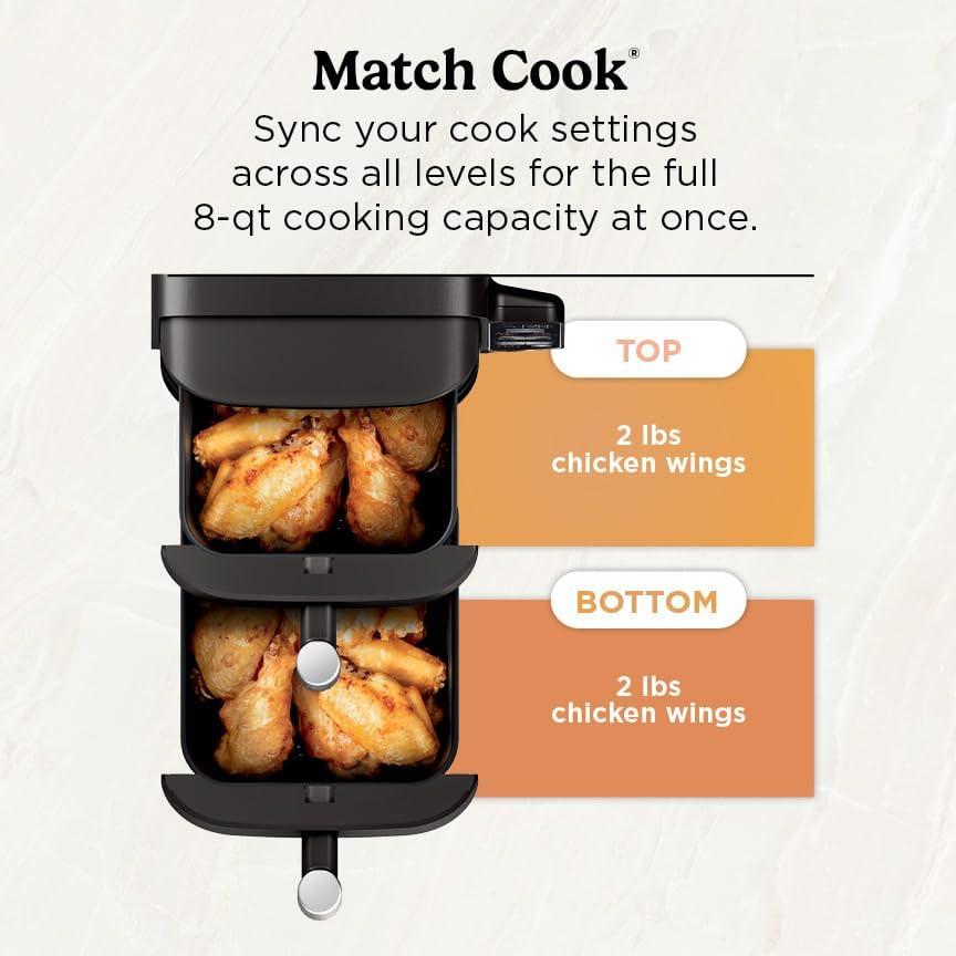 imageNinja Air Fryer 8 QT DoubleStack 2Basket Space Saving Design Cooks 2lb Chicken Wings Feeds up to 6 People 6in1 Air Fryer Roast Bake amp More Easy to Clean Dishwasher Safe Parts Black SL2018 QT