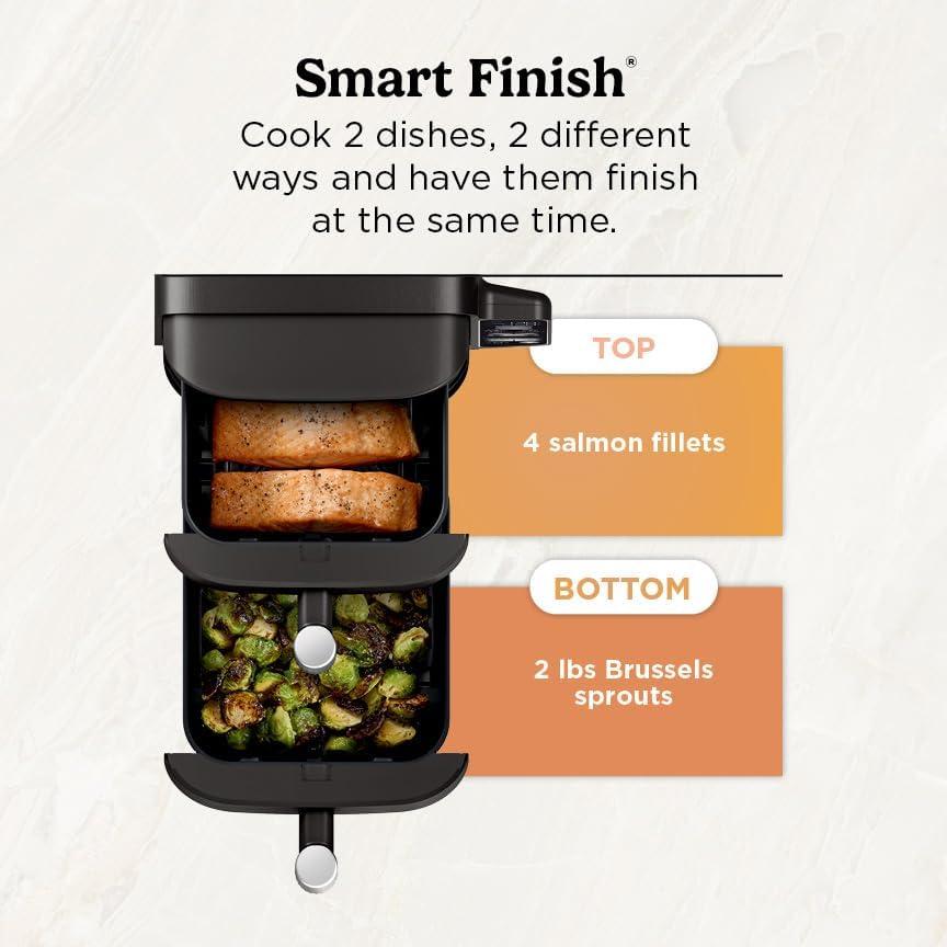 imageNinja Air Fryer 8 QT DoubleStack 2Basket Space Saving Design Cooks 2lb Chicken Wings Feeds up to 6 People 6in1 Air Fryer Roast Bake amp More Easy to Clean Dishwasher Safe Parts Black SL2018 QT