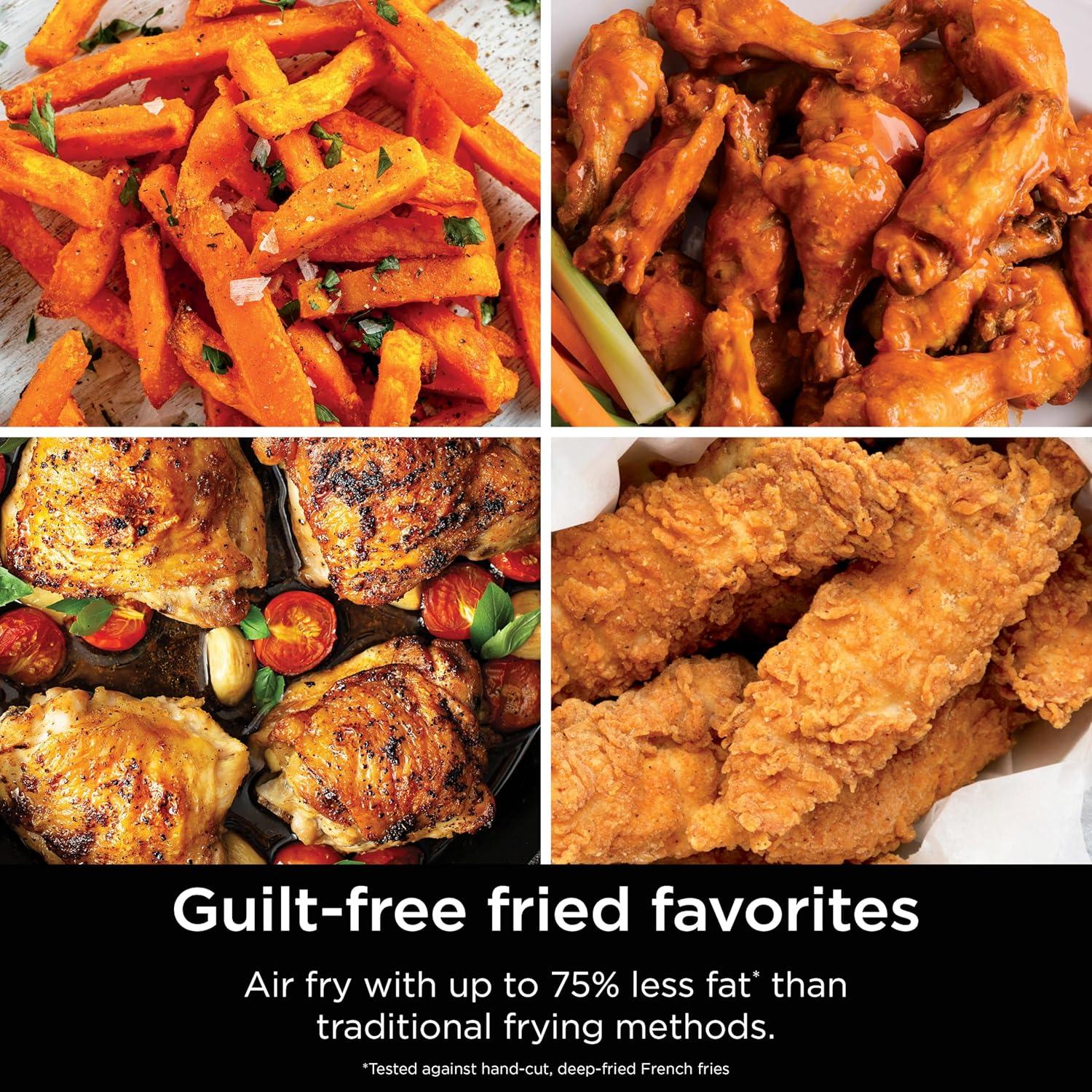 imageNinja Air Fryer 8 QT DoubleStack 2Basket Space Saving Design Cooks 2lb Chicken Wings Feeds up to 6 People 6in1 Air Fryer Roast Bake amp More Easy to Clean Dishwasher Safe Parts Black SL20110 QT