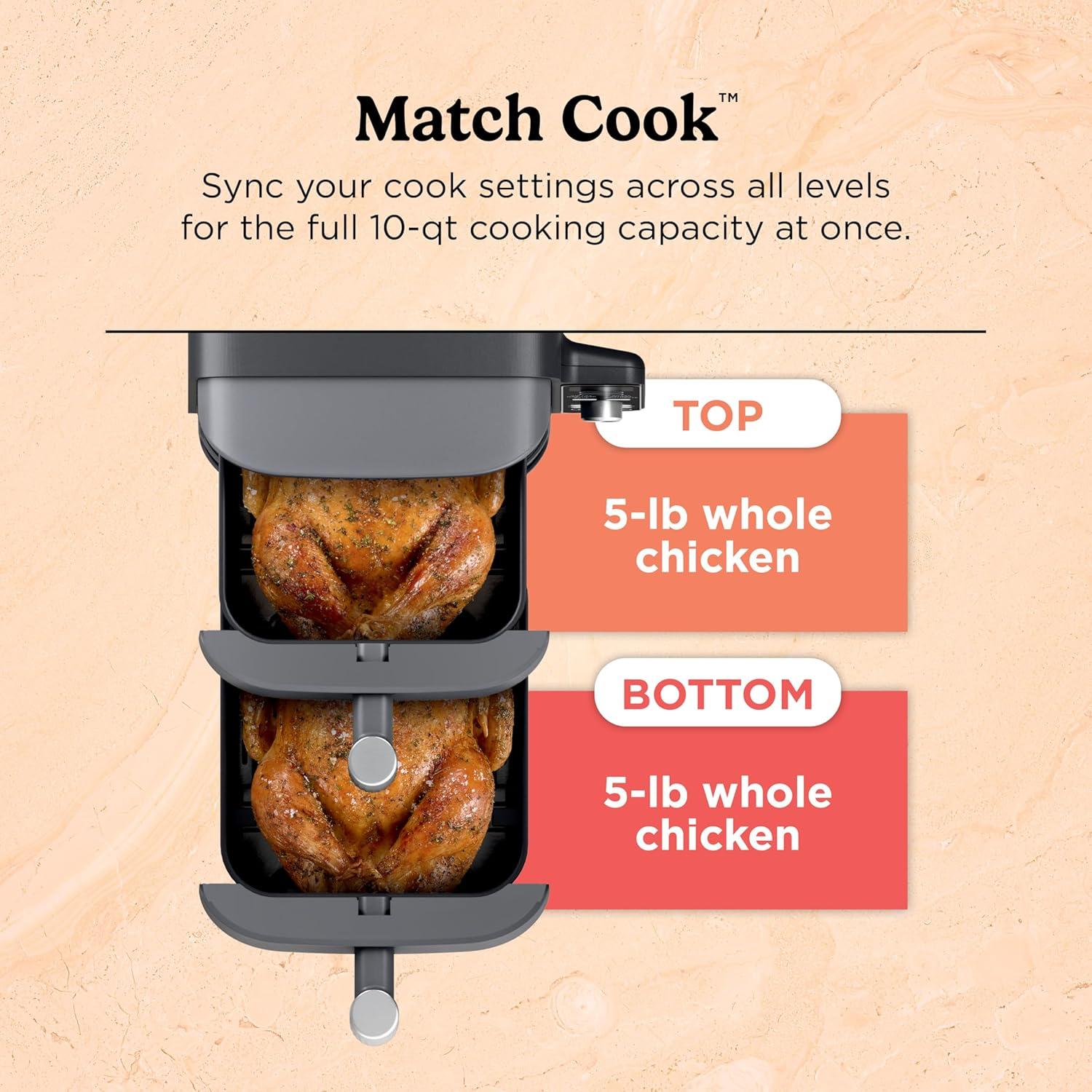 imageNinja Air Fryer 8 QT DoubleStack 2Basket Space Saving Design Cooks 2lb Chicken Wings Feeds up to 6 People 6in1 Air Fryer Roast Bake amp More Easy to Clean Dishwasher Safe Parts Black SL20110 QT