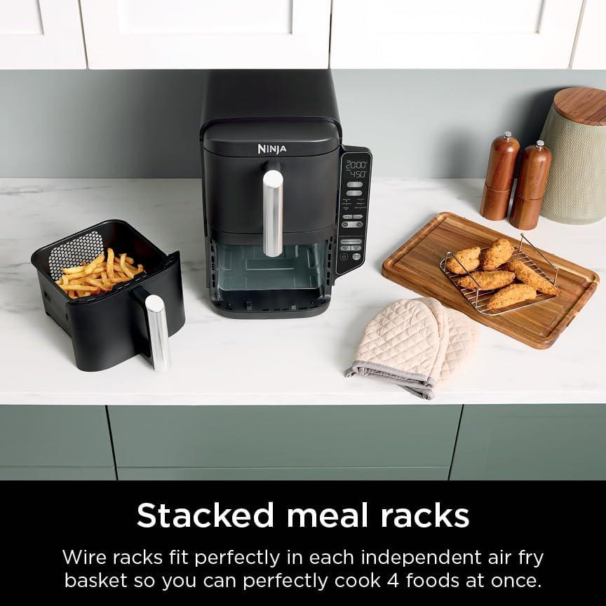 imageNinja Air Fryer 8 QT DoubleStack 2Basket Space Saving Design Cooks 2lb Chicken Wings Feeds up to 6 People 6in1 Air Fryer Roast Bake amp More Easy to Clean Dishwasher Safe Parts Black SL2018 QT